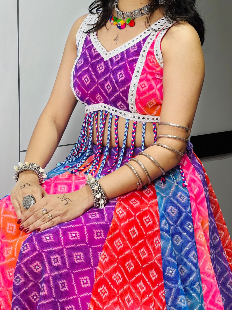 Tara Multicolor Bandhani Print Faux Fabric Navratri Lehenga Choli