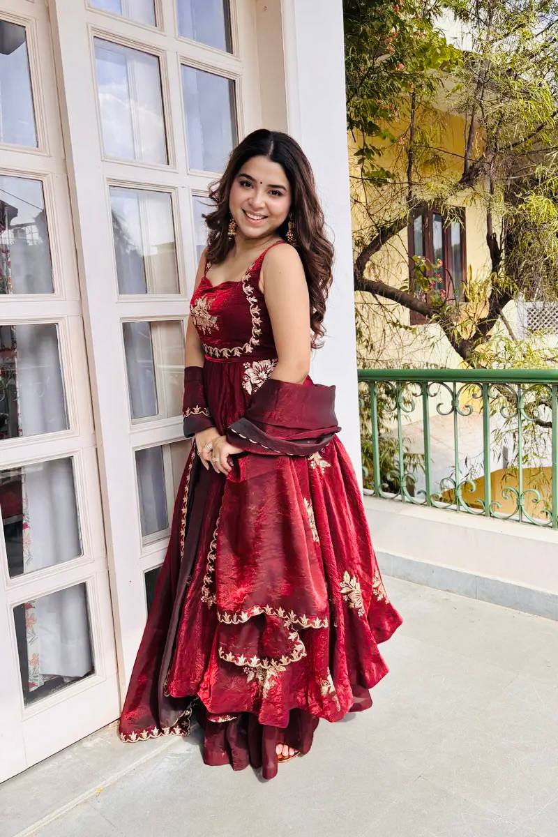 Buy Luxury Fendy Silk Embroidered Gown Sharara Set Online USA | Ready to Wear Indian Outfit