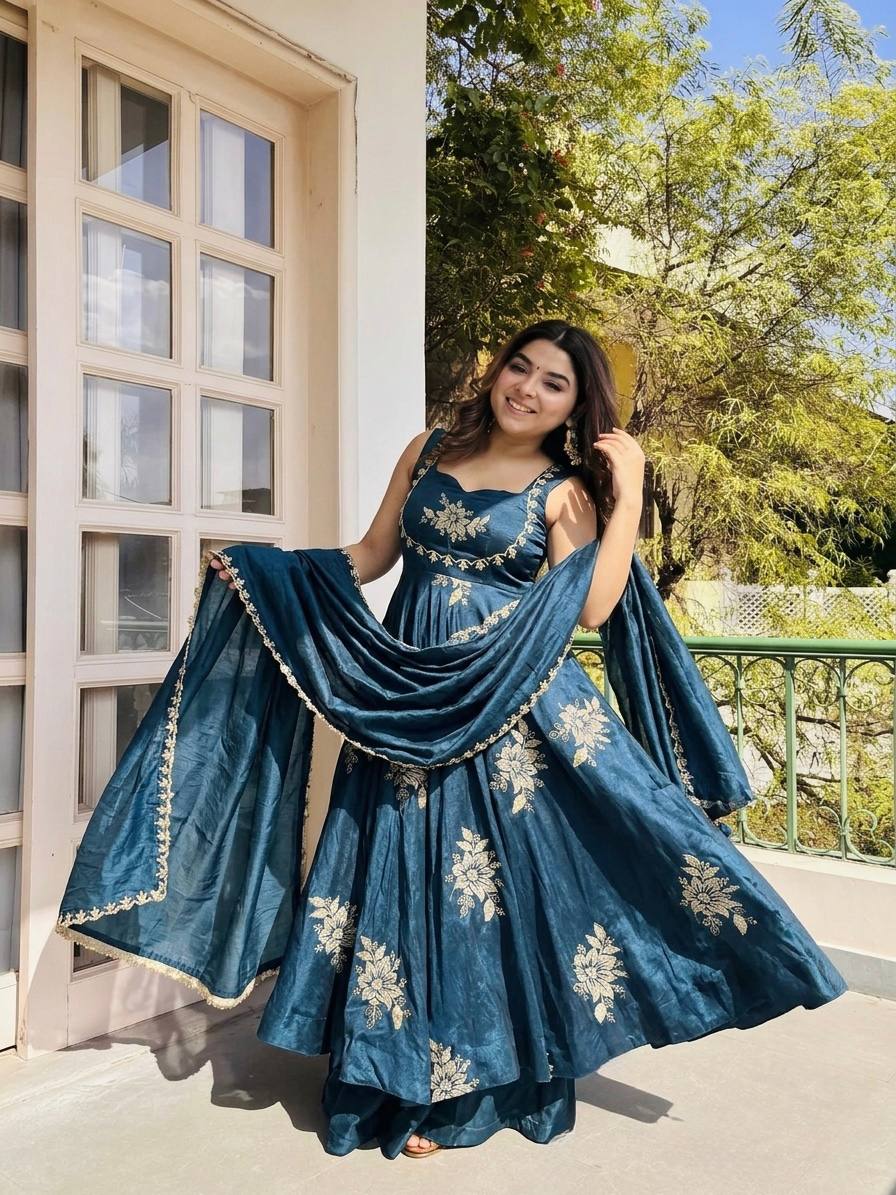 Buy Teal Color Luxury Gown Sharara Set Online USA | Ready to Wear Indian Outfit