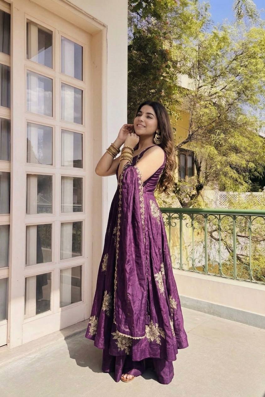 Buy Purple Color Luxury Gown Sharara Set Online USA | Ready to Wear Indian Outfit