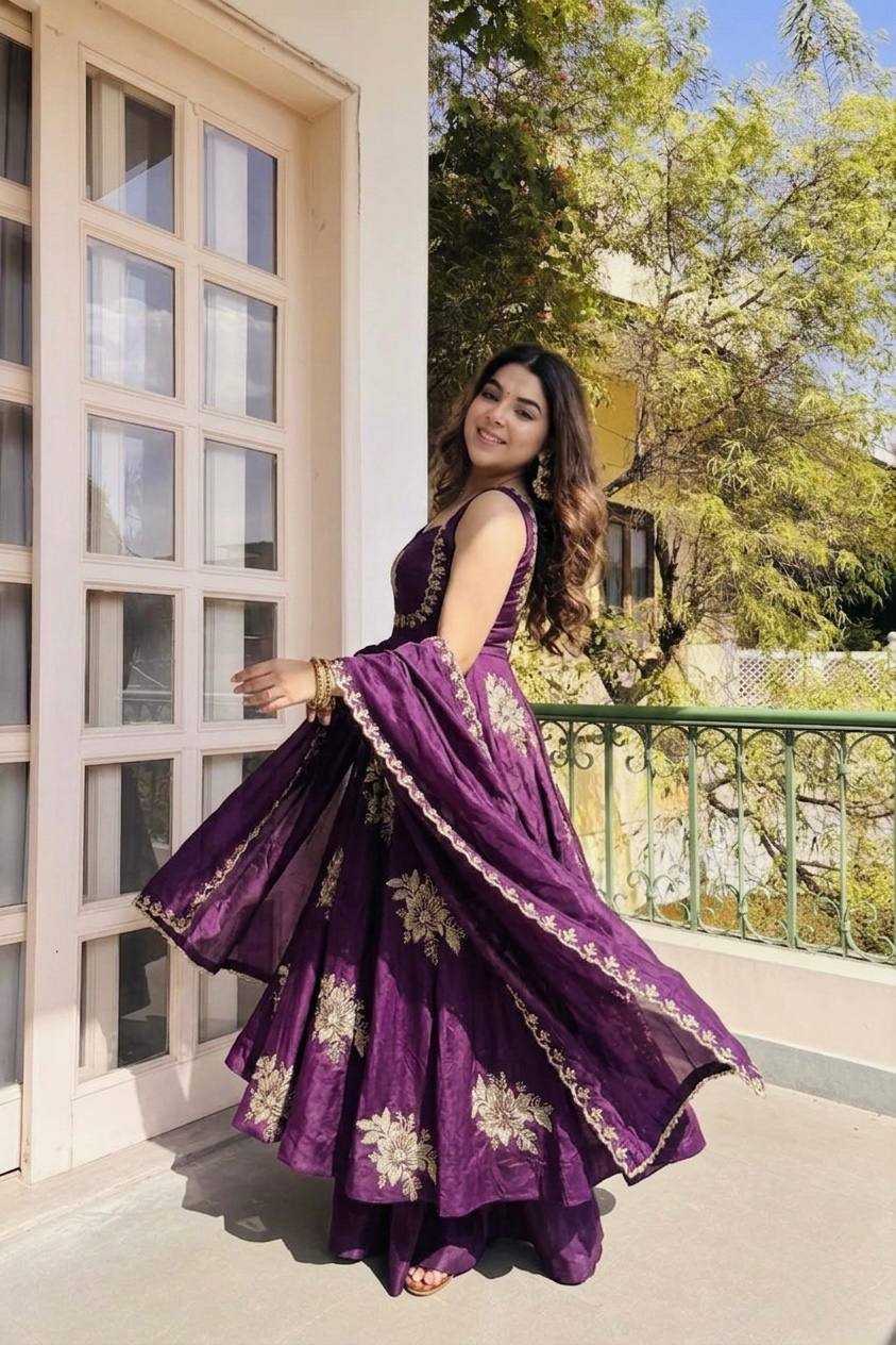 Buy Purple Color Luxury Gown Sharara Set Online USA | Ready to Wear Indian Outfit