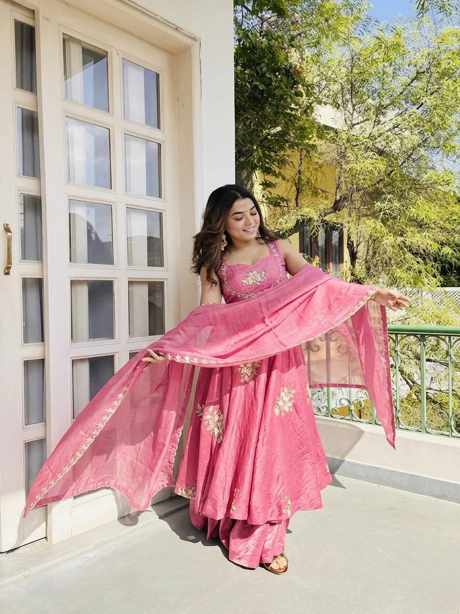 Buy Pink Color Luxury Gown Sharara Set Online USA | Ready to Wear Indian Outfit