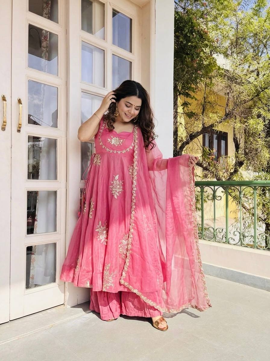 Buy Pink Color Luxury Gown Sharara Set Online USA | Ready to Wear Indian Outfit