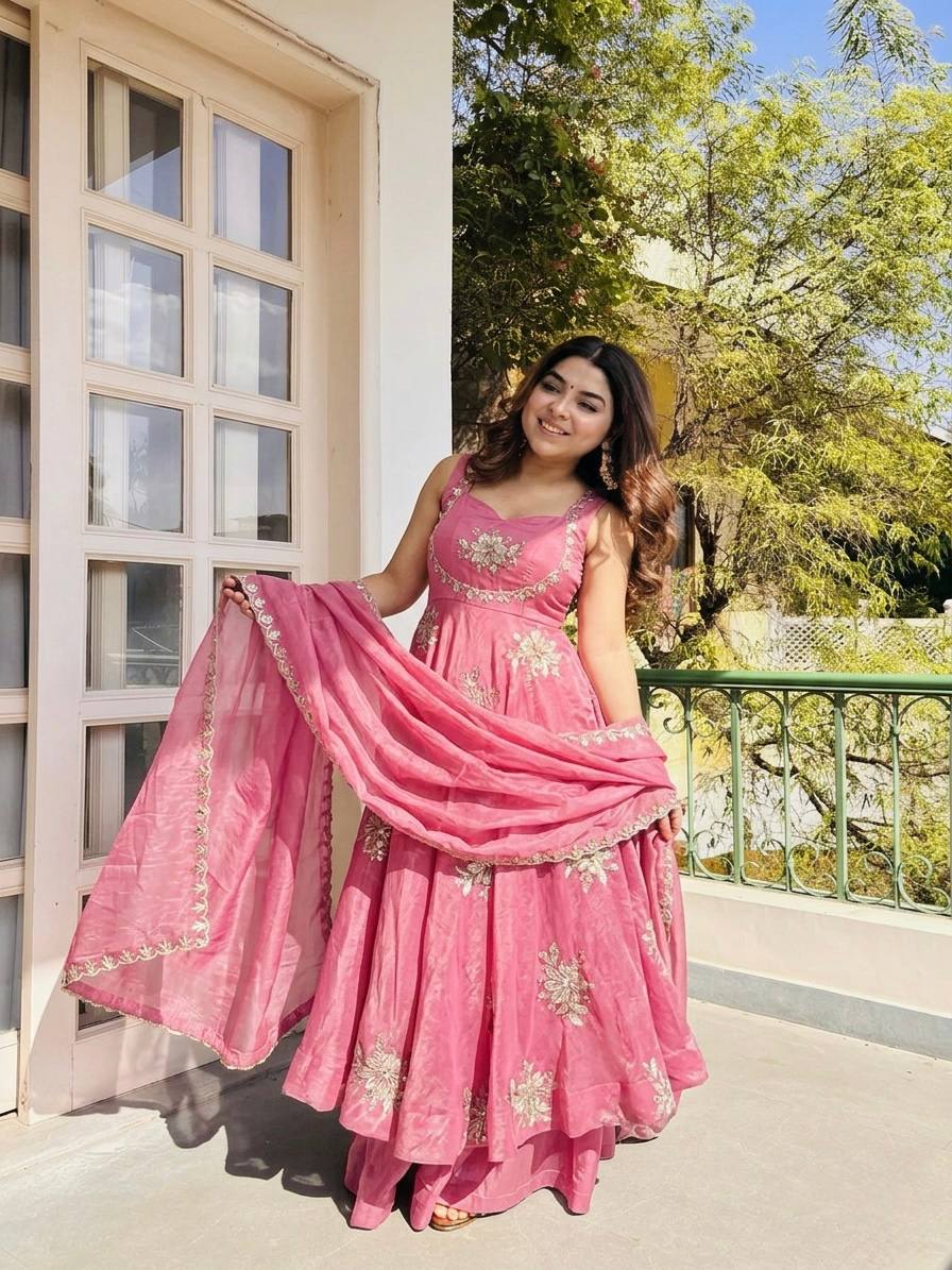 Buy Pink Color Luxury Gown Sharara Set Online USA | Ready to Wear Indian Outfit