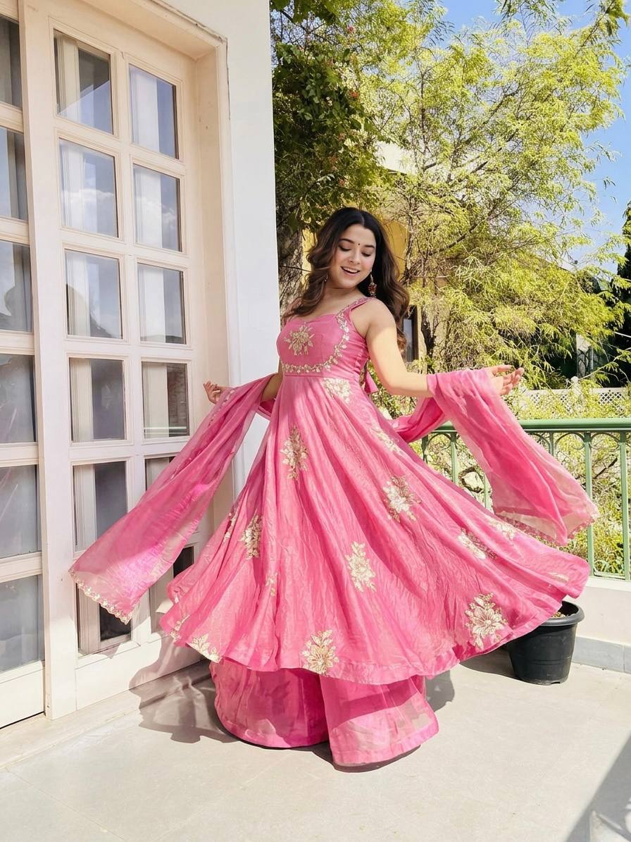 Buy Pink Color Luxury Gown Sharara Set Online USA | Ready to Wear Indian Outfit