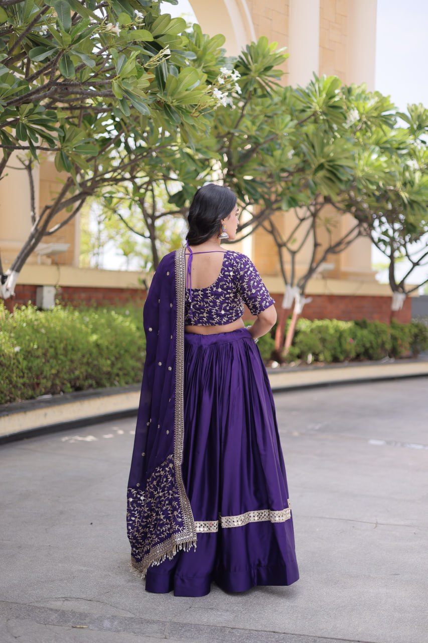 Royal Purple Embroidered Glory Satin Lehenga Choli with Designer Dupatta