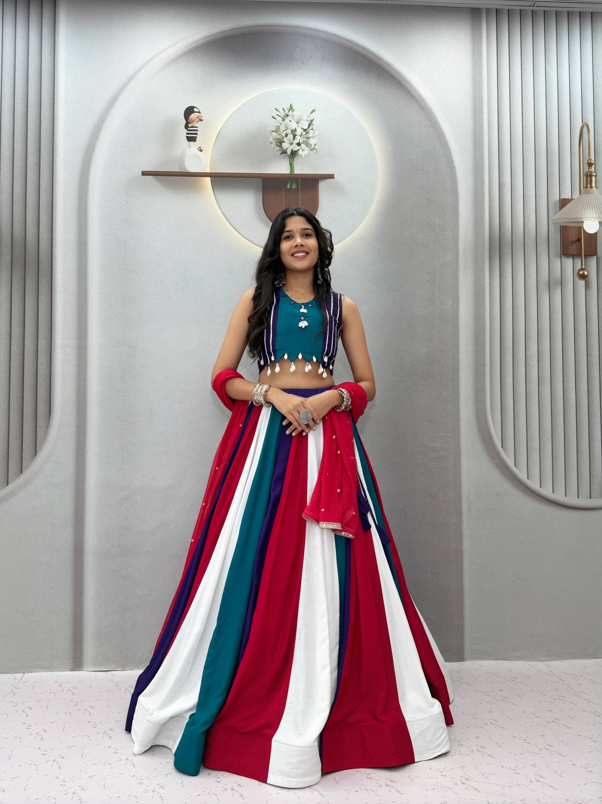 Multicolor Pure Cotton Kali Lehenga Choli Set with Pink Najmin Dupatta