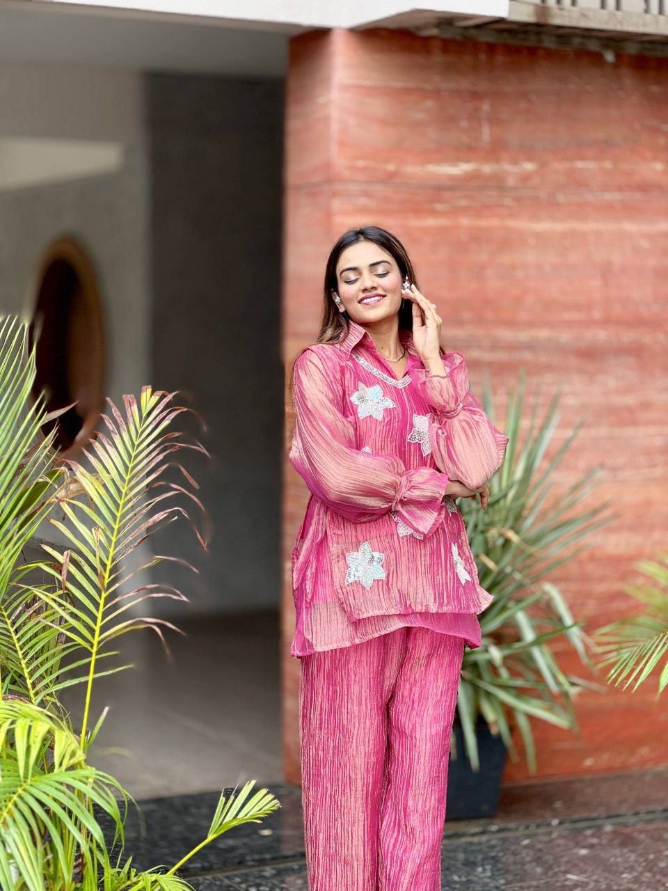 Pink Rich Salsa Embroidered Co-Ord Set with Designer Palazzo