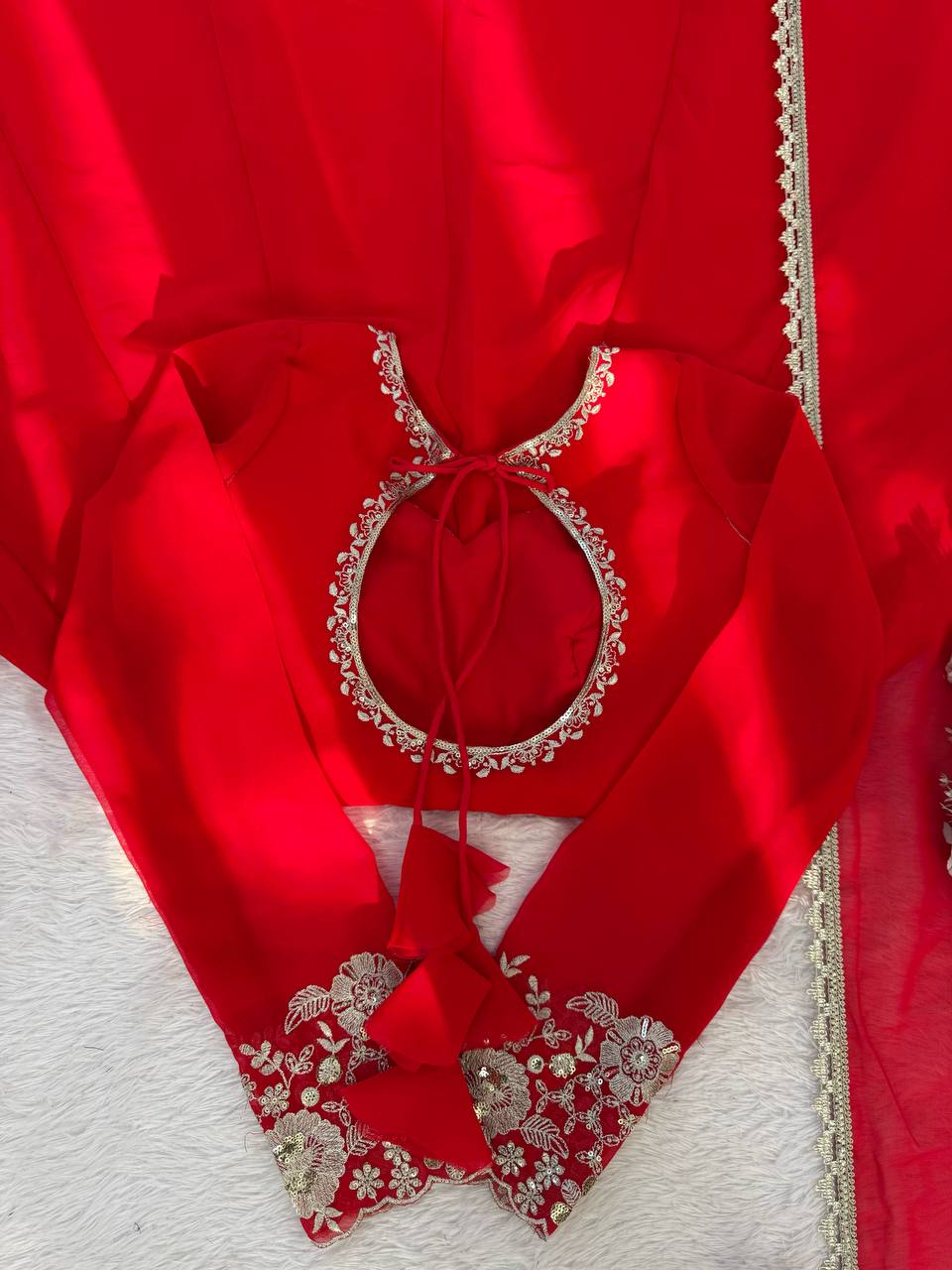 Red Faux Georgette Embroidered Anarkali Gown with Dupatta Set