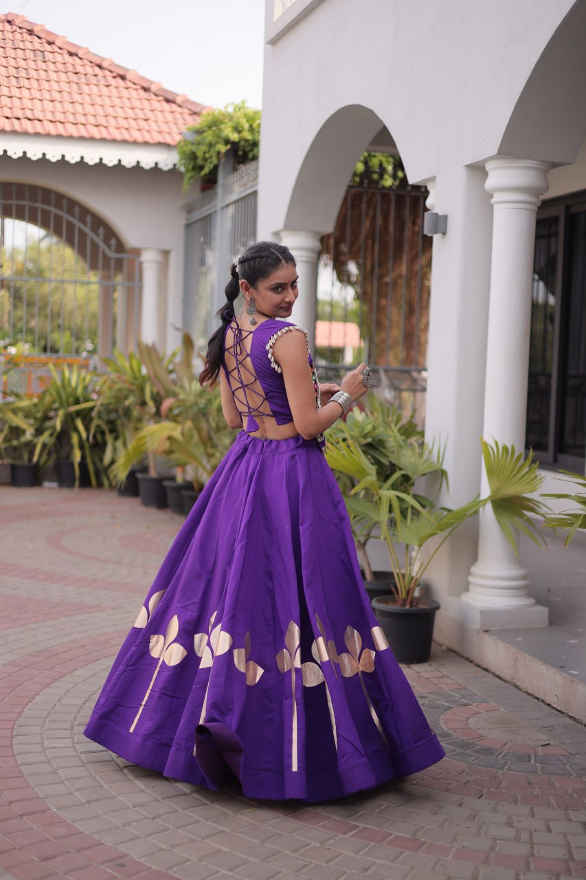 Royal Purple Mirror Work Pan-Patti Gota Lehenga Choli – 6 Meter Flair