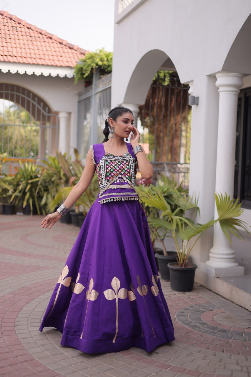 Royal Purple Mirror Work Pan-Patti Gota Lehenga Choli – 6 Meter Flair