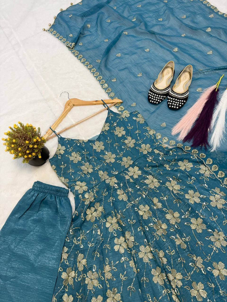 Women’s Designer Heavy Crushi Silk Anarkali Suit with Dupatta | Partywear Ethnic Set