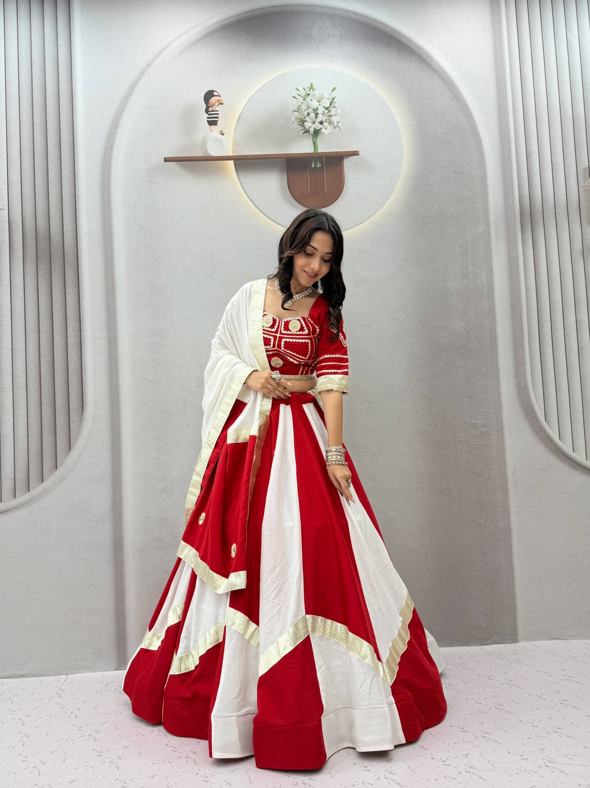 Red & White Pure Cotton Gota Patti Lehenga Choli with Dupatta