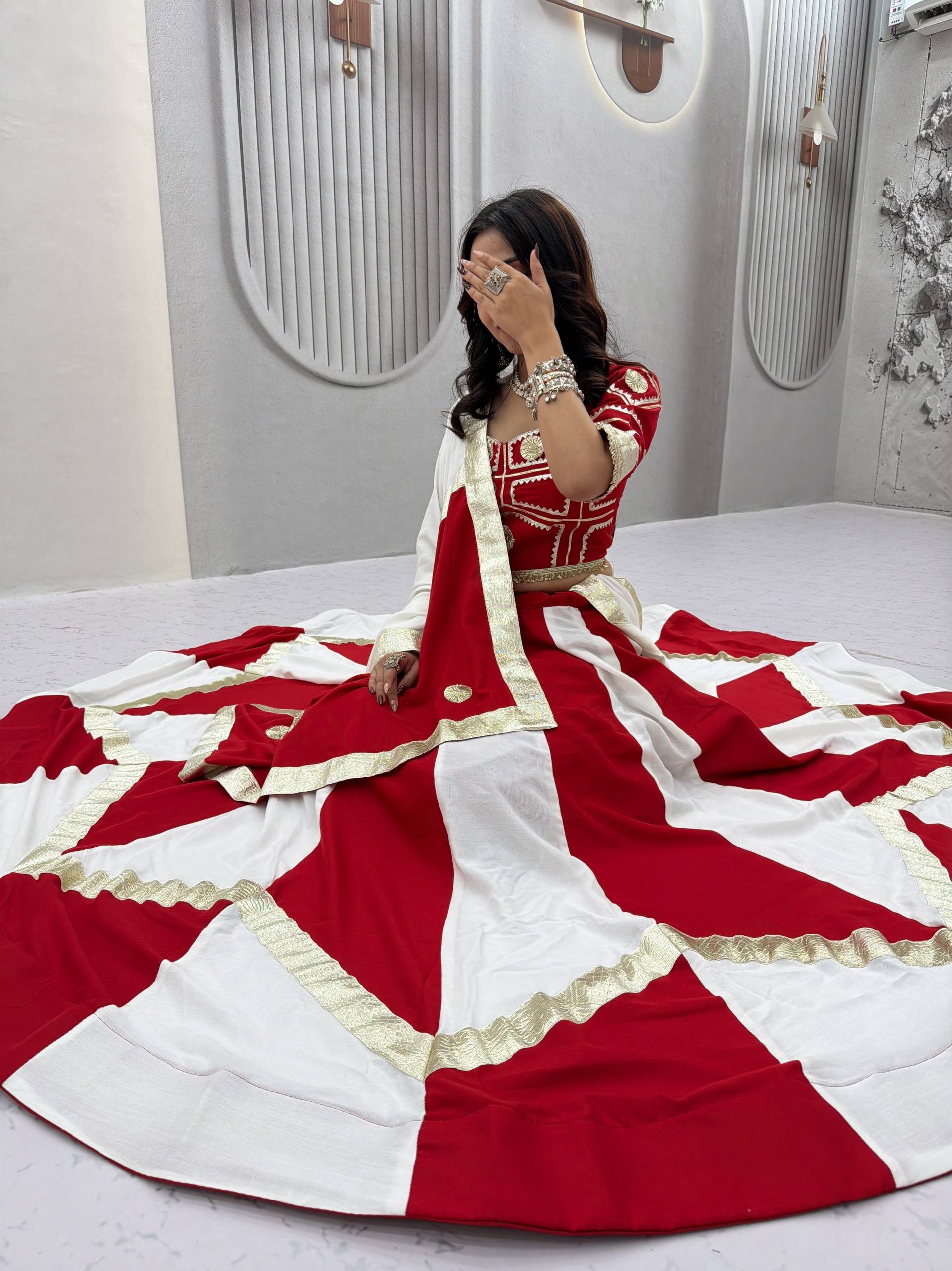 Red & White Pure Cotton Gota Patti Lehenga Choli with Dupatta