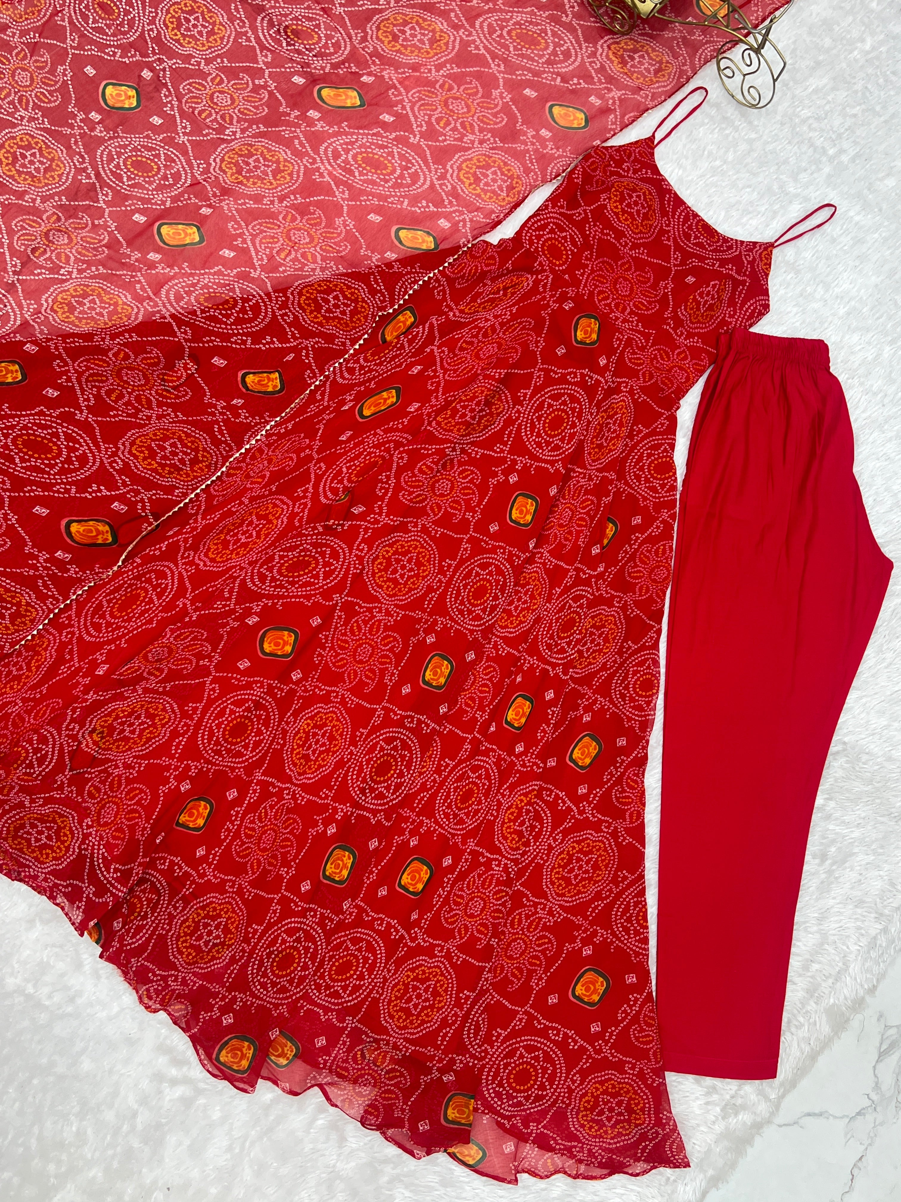 Floral Red Color Soft Chiffon Three Piece Anarkali