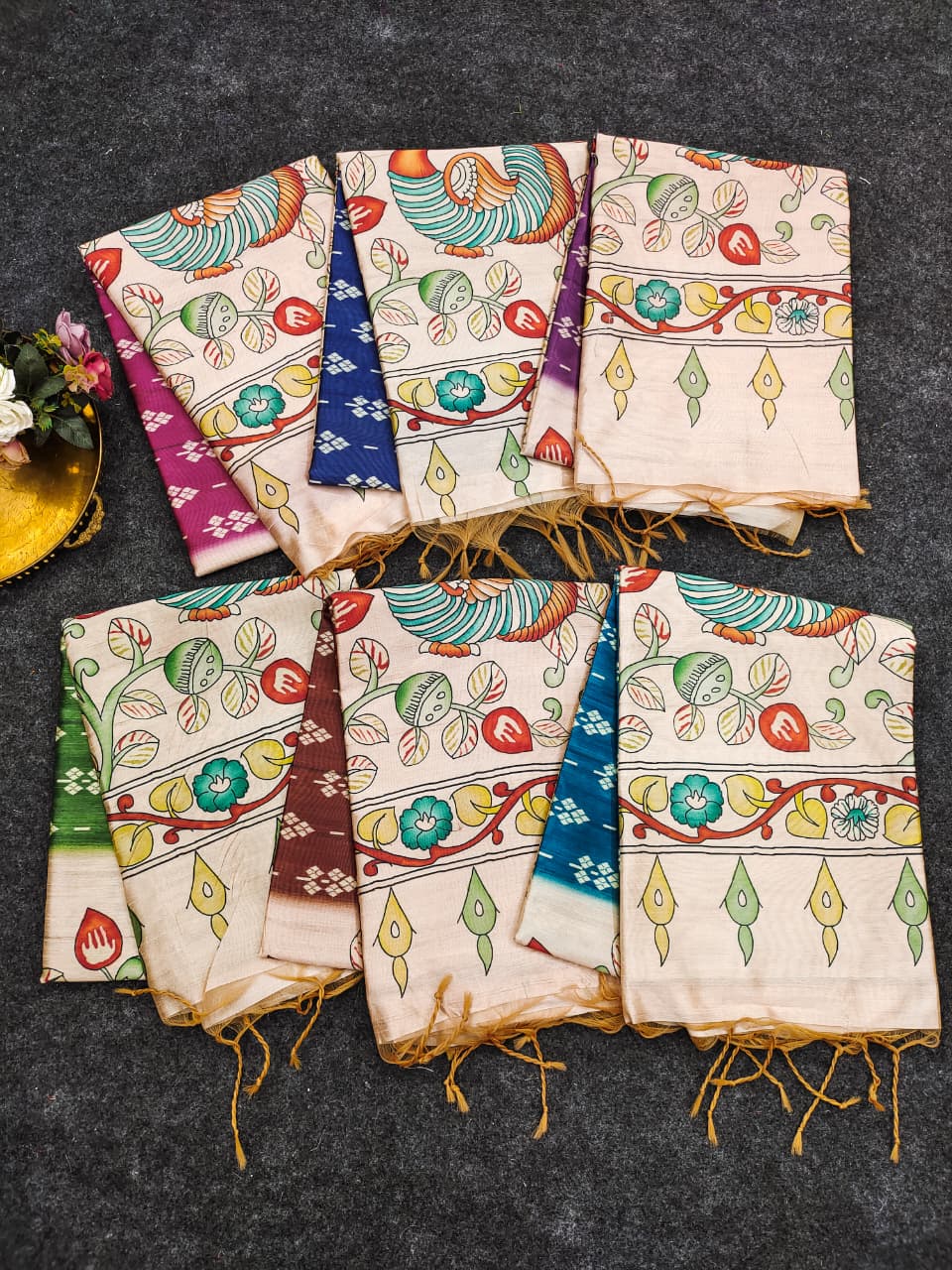 Soft Tussar Silk Saree with Ikat Pattern & Kalamkari Border | Designer Traditional Saree