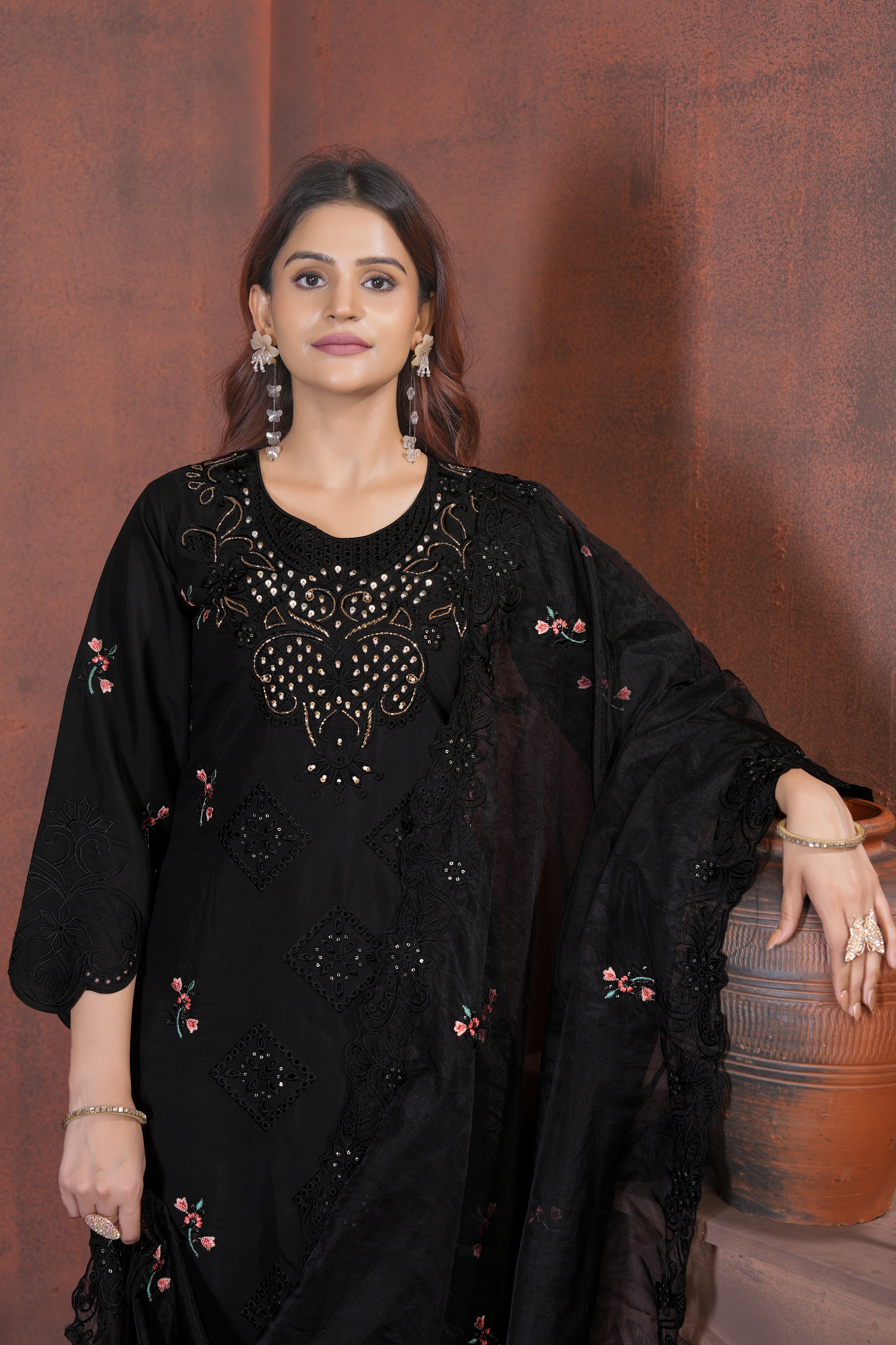 Ananya Black Roman Kurti Set | Nardev Fashion