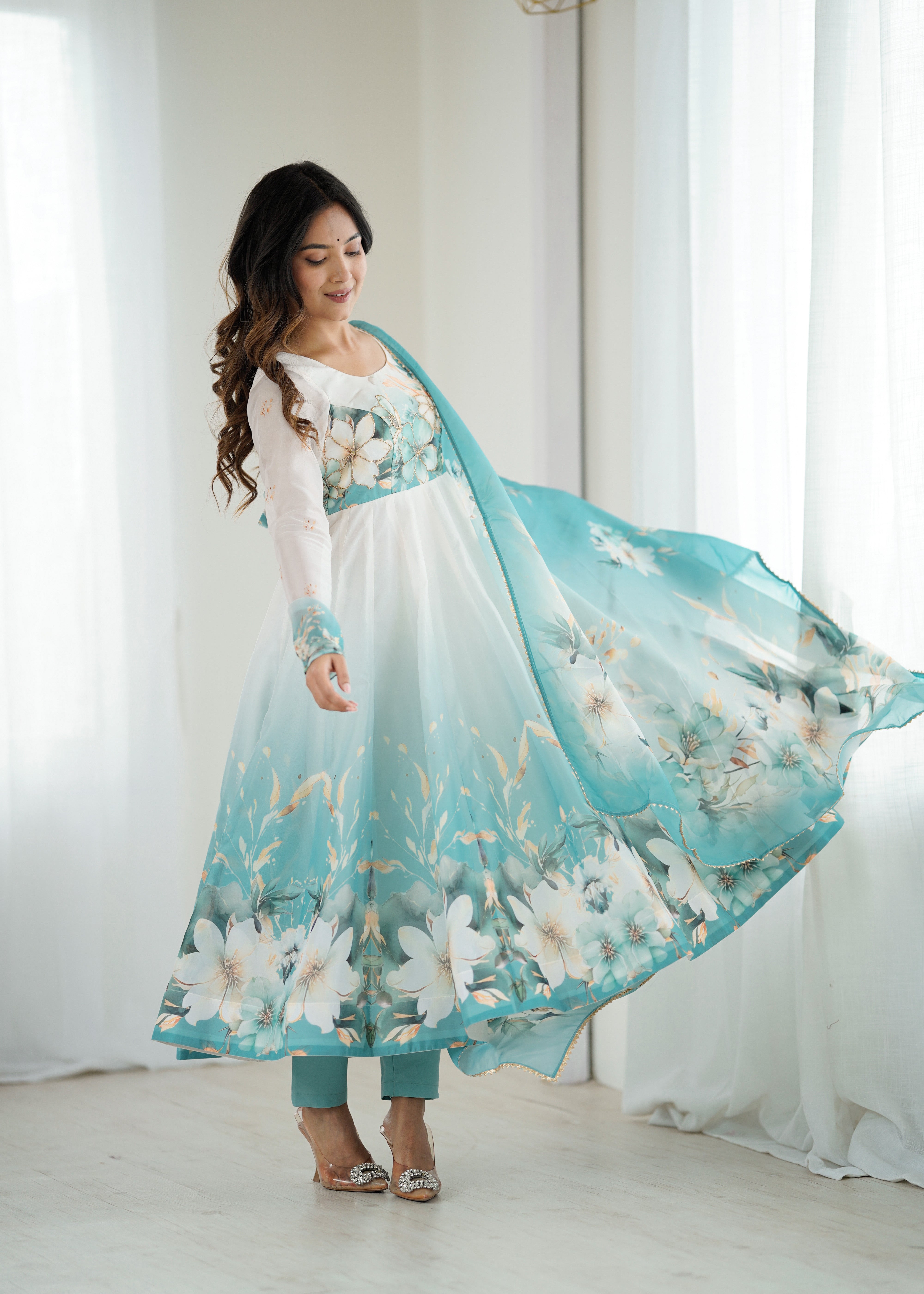 Aquablue Color Festival Floral Anarkali Set - Aarti Chauhan