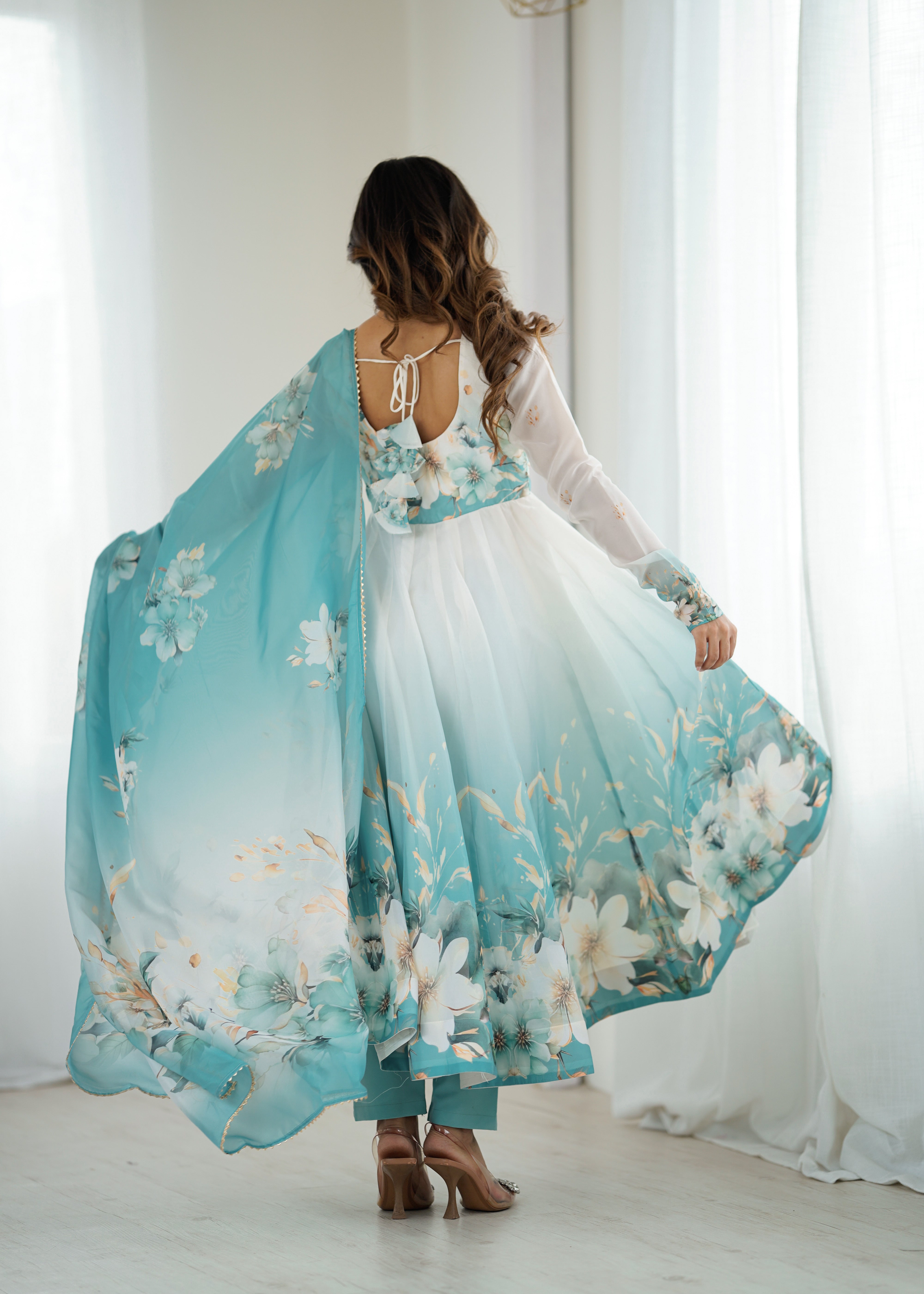 Aquablue Color Festival Floral Anarkali Set - Aarti Chauhan