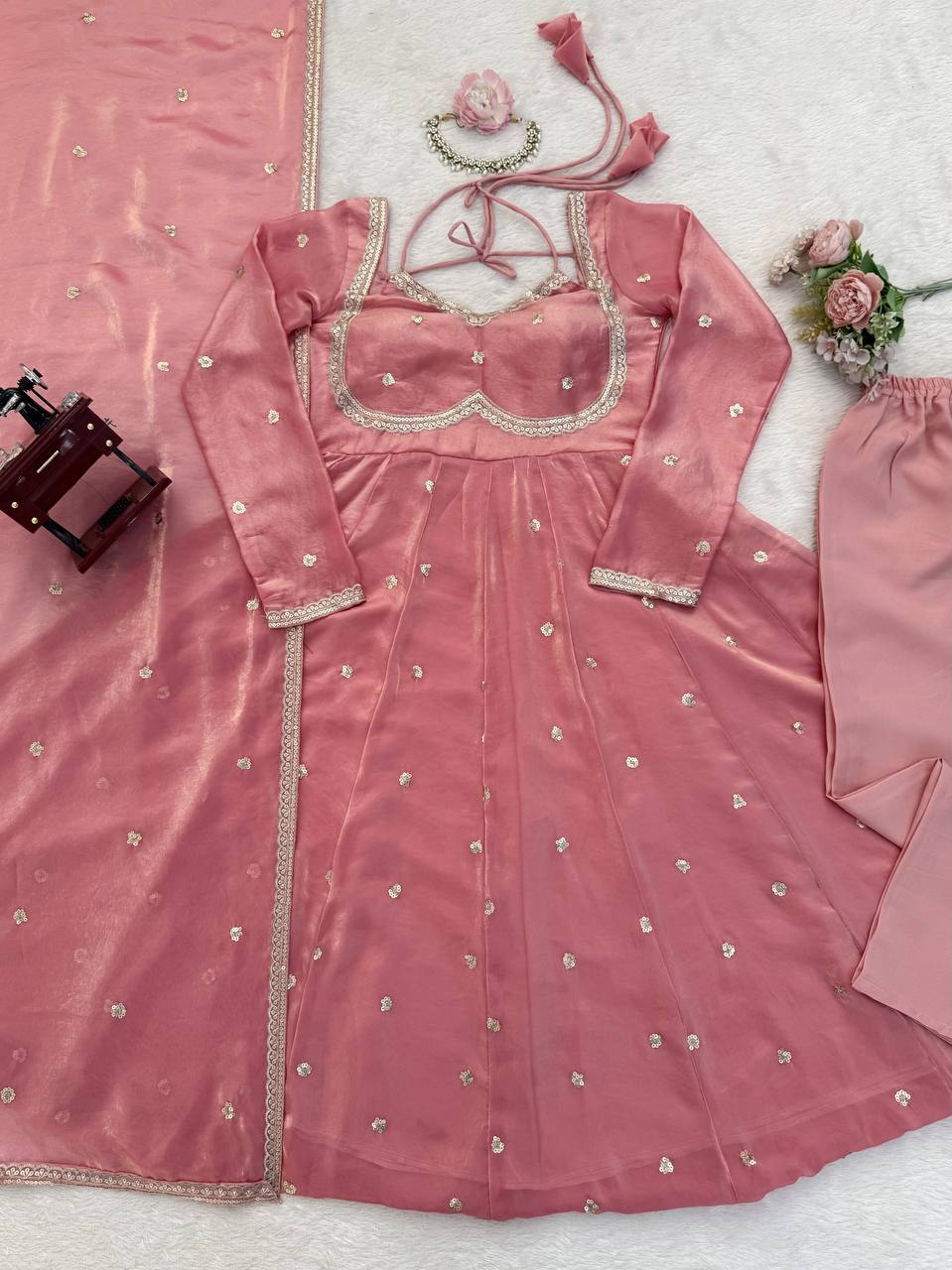 BabyPink Color Fendy Silk Anarkali Suit | Nardev Fashion