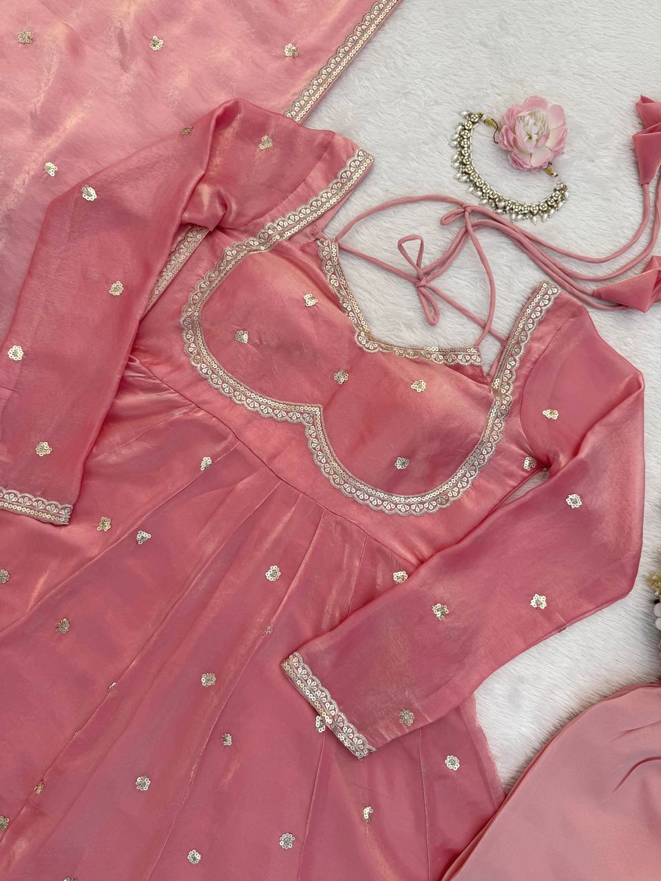 BabyPink Color Fendy Silk Anarkali Suit | Nardev Fashion