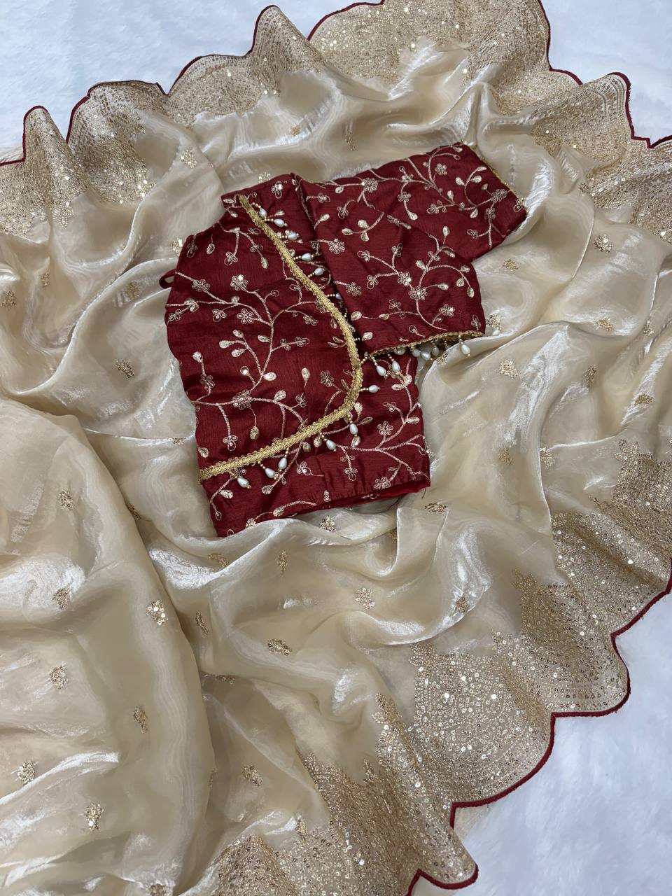 Beige Color Marriage Party Wear Designer Saree | Nardev Fashion