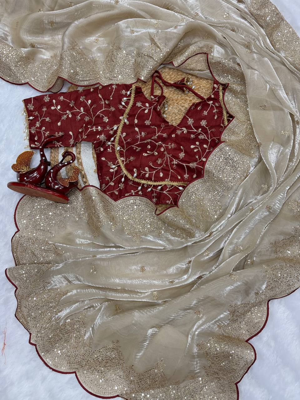 Beige Color Marriage Party Wear Designer Saree | Nardev Fashion