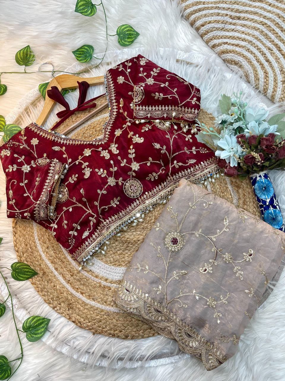 Beige Saree for Wedding Events & Festivals | Nardev Fashion | Stitched Blouse