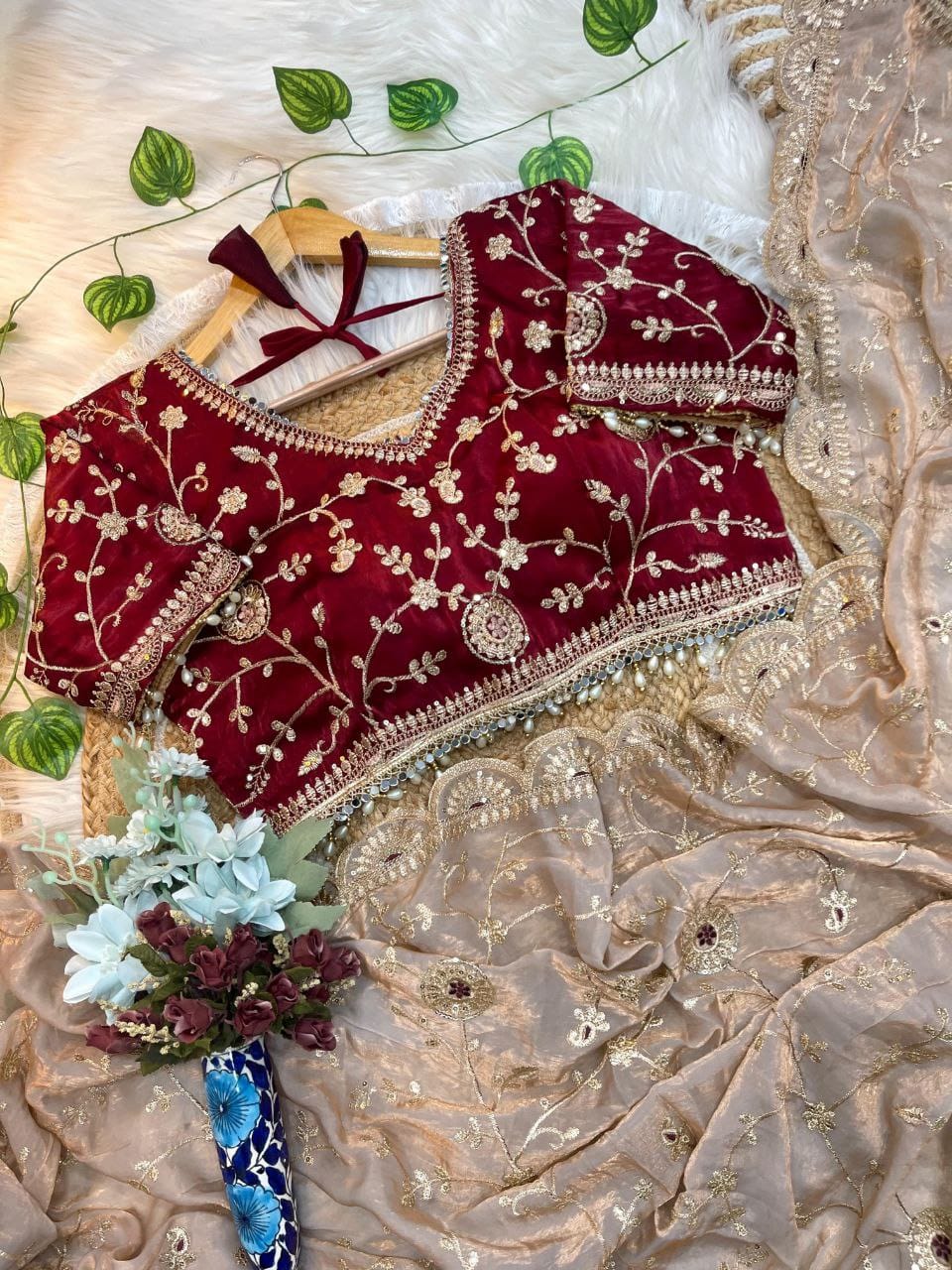 Beige Saree for Wedding Events & Festivals | Nardev Fashion | Stitched Blouse