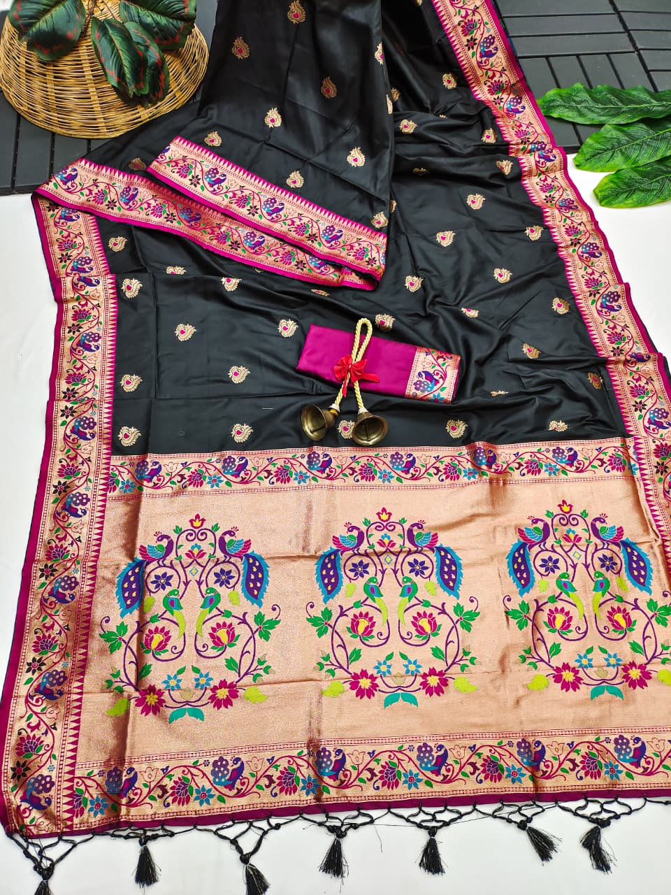 Black Banarasi Paithani Silk Saree with Zari Pallu | Soft Silk Saree – Nardev Fashion