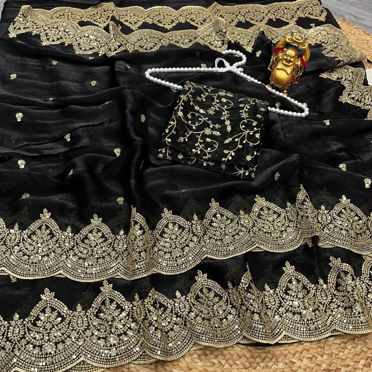 Black Lightweight Elegant and Beautifully Crafted Saree | Nardev Fashion