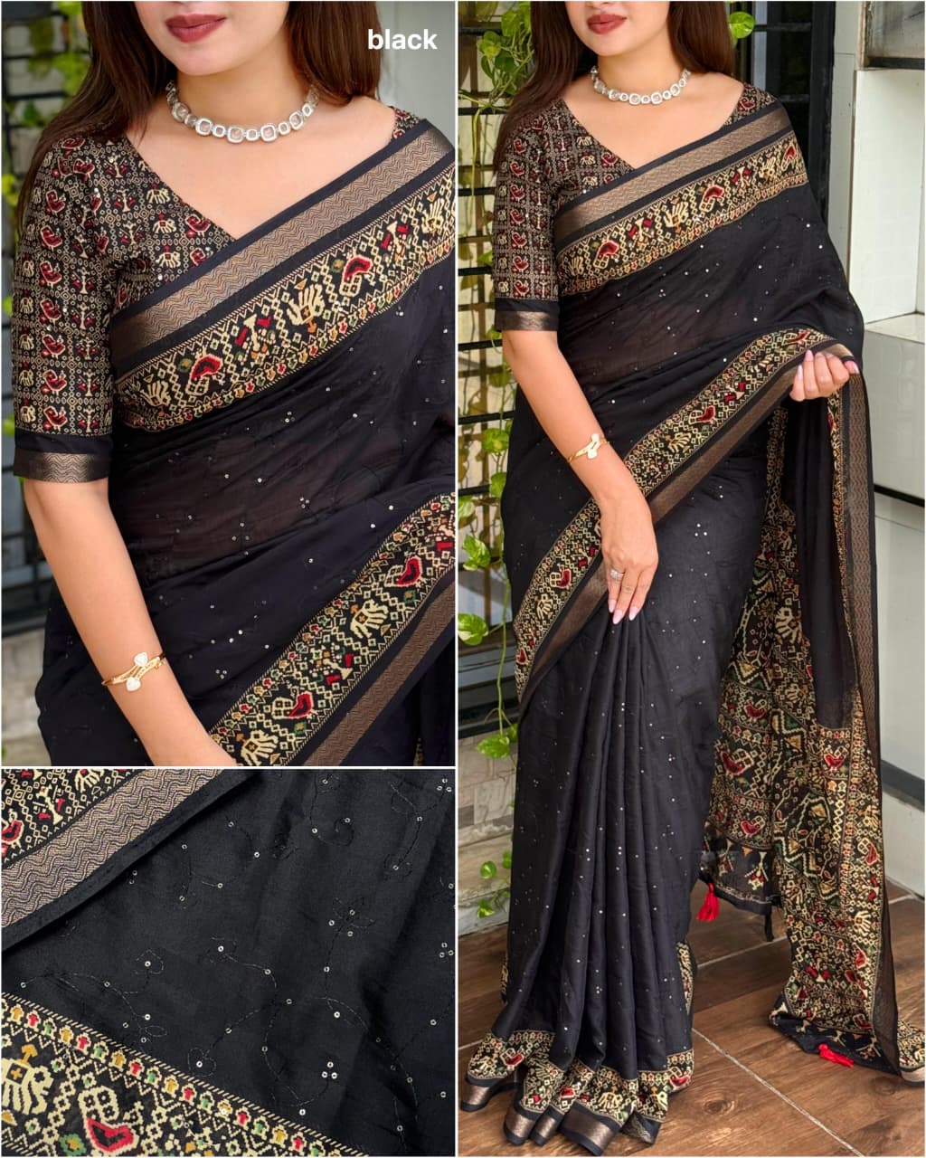 Black Color Ajrakh Printed Pure Mul Cotton Saree | Nardev Fashion