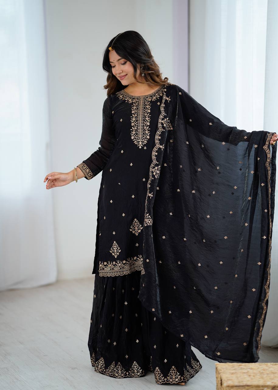 Black Color Festival Kurta & Sharara Set - Aarti Chauhan