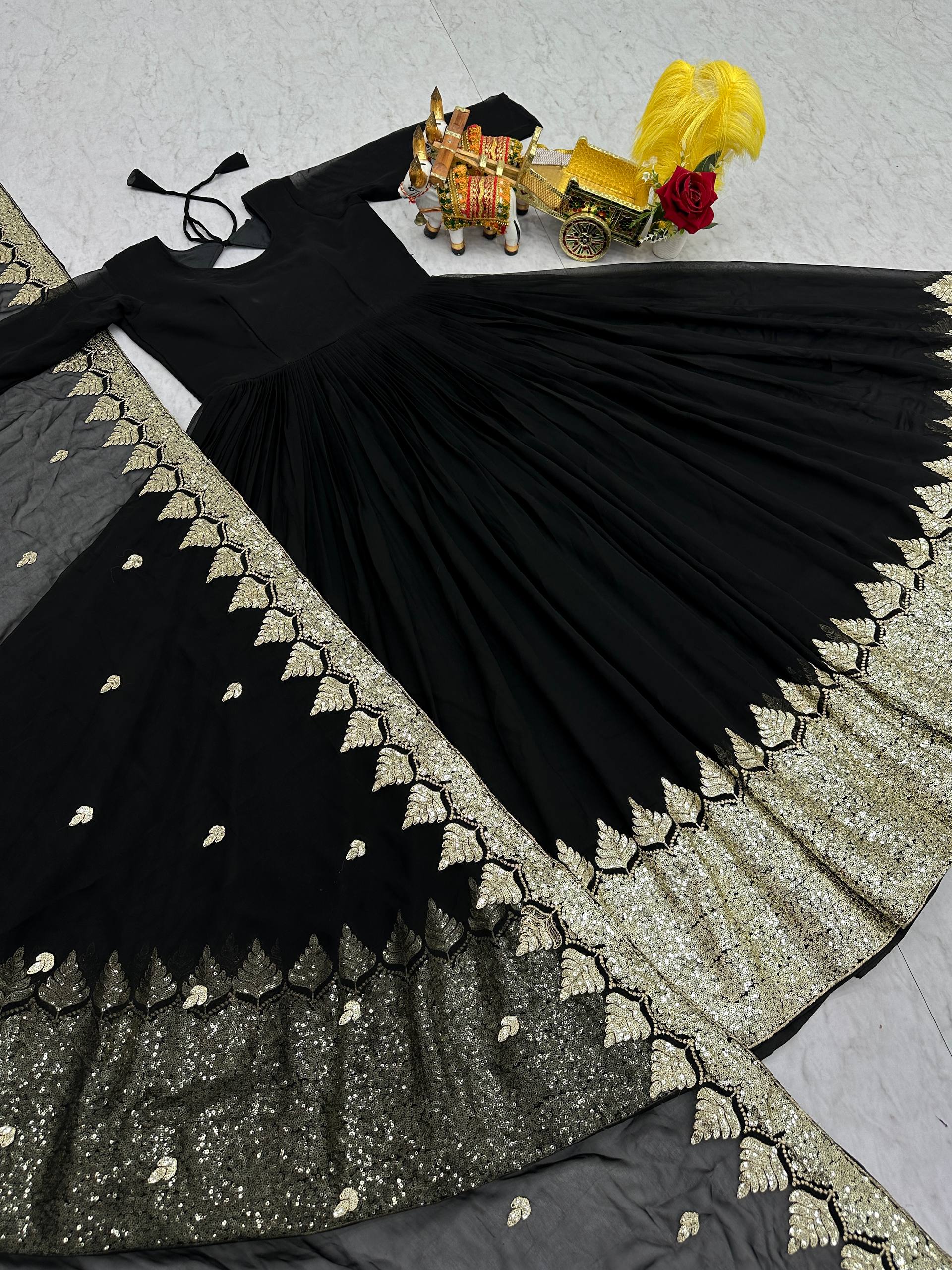 Black Festival Long Gown with Dupatta | Nardev Fashion