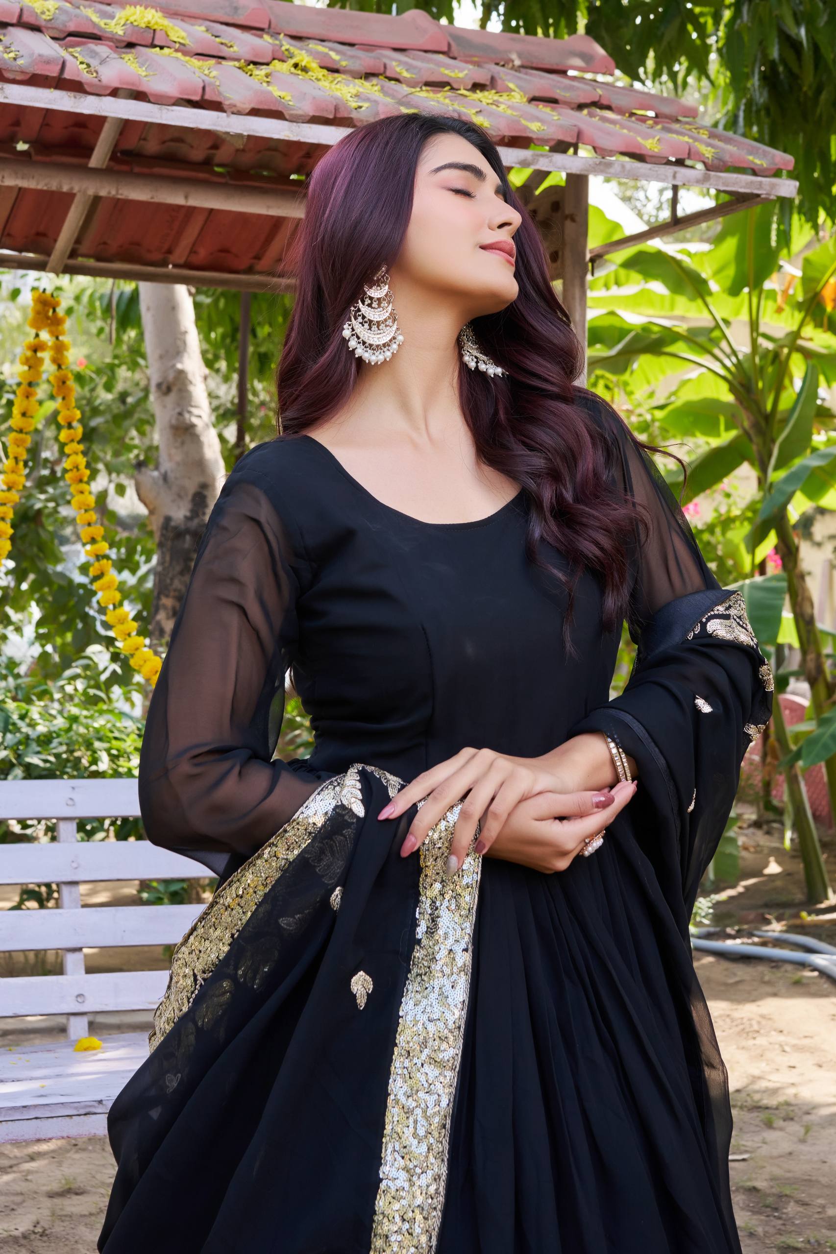 Black Festival Long Gown with Dupatta | Nardev Fashion