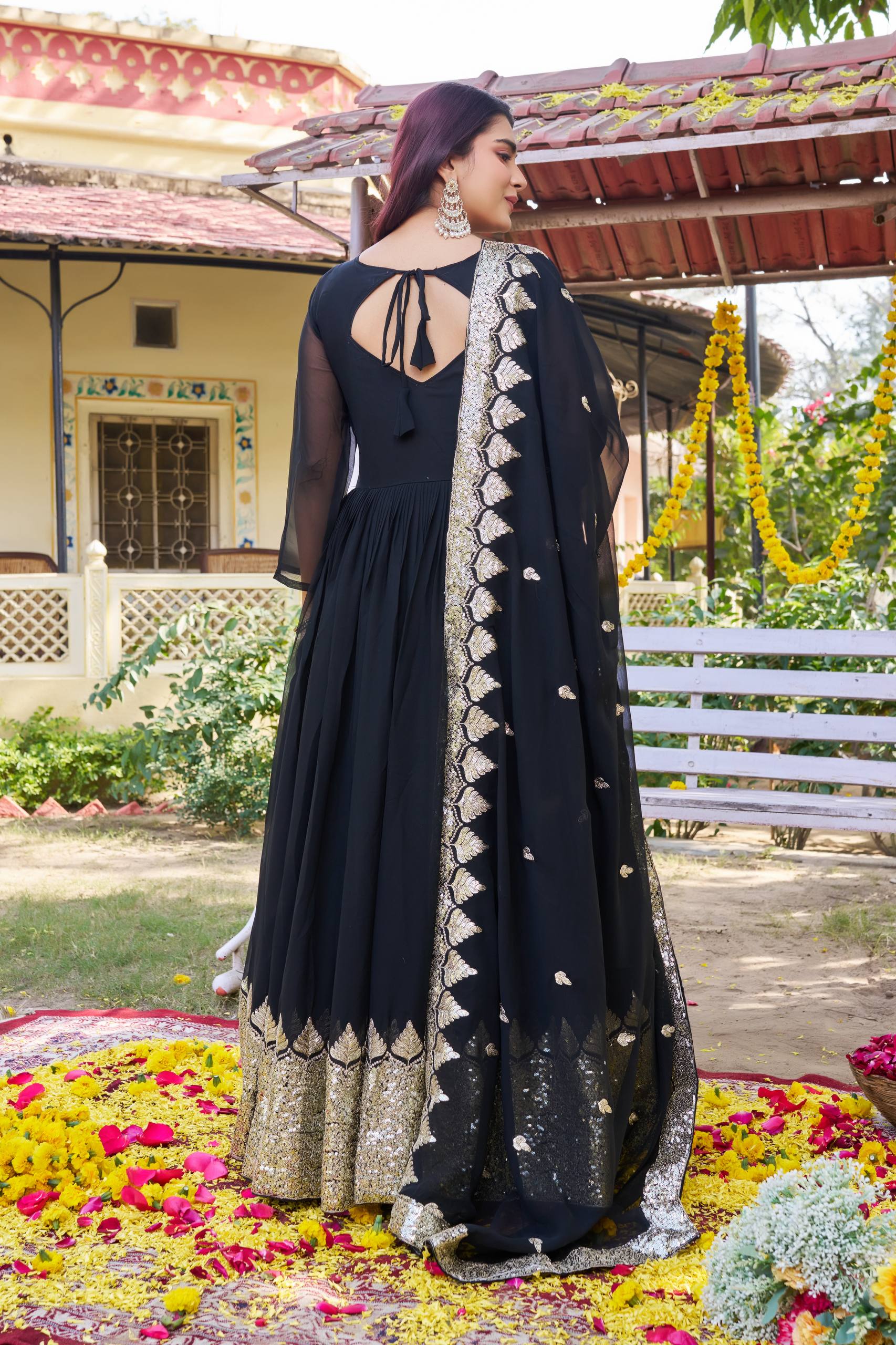 Black Festival Long Gown with Dupatta | Nardev Fashion