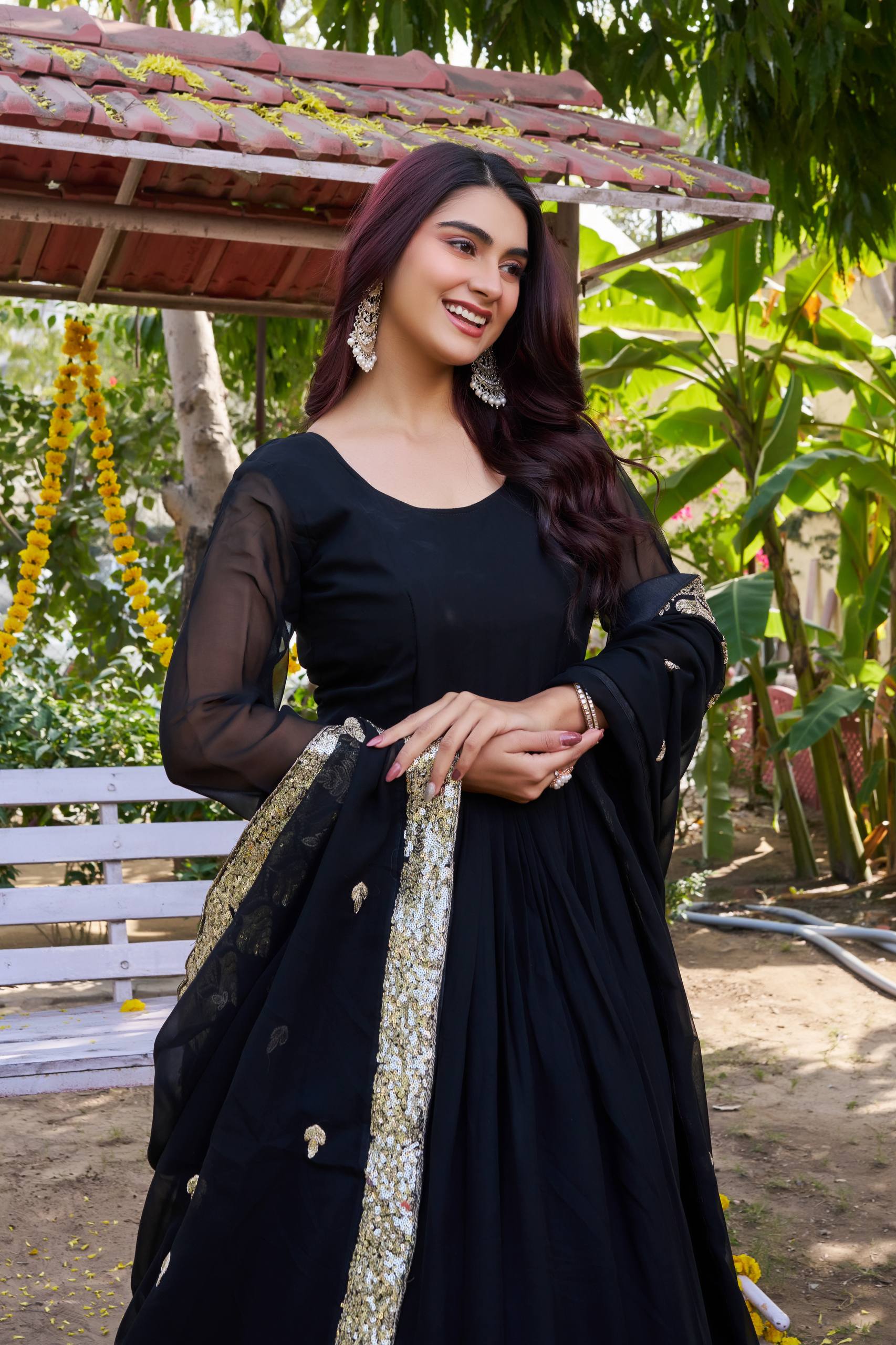 Black Festival Long Gown with Dupatta | Nardev Fashion
