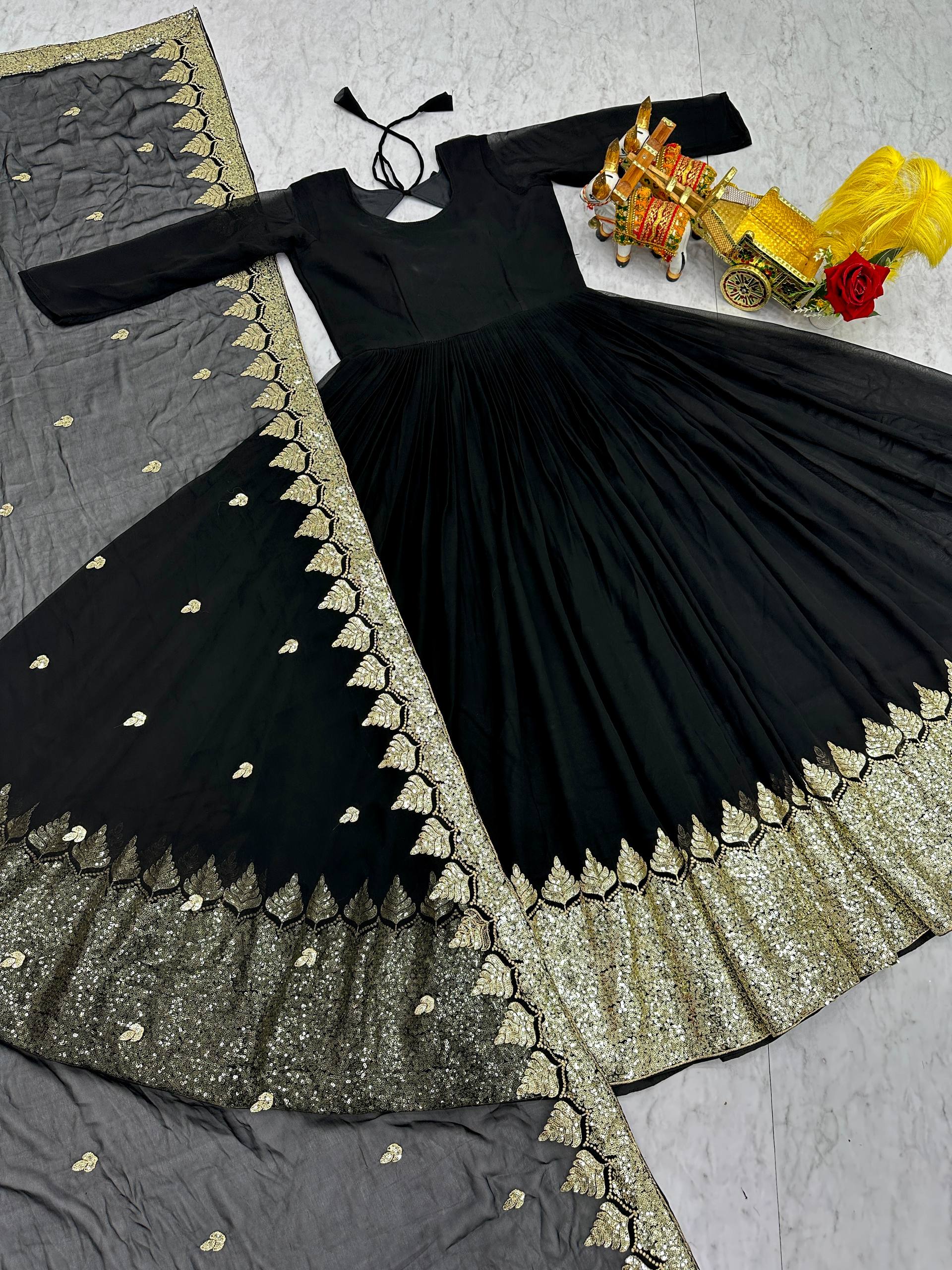 Black Festival Long Gown with Dupatta | Nardev Fashion