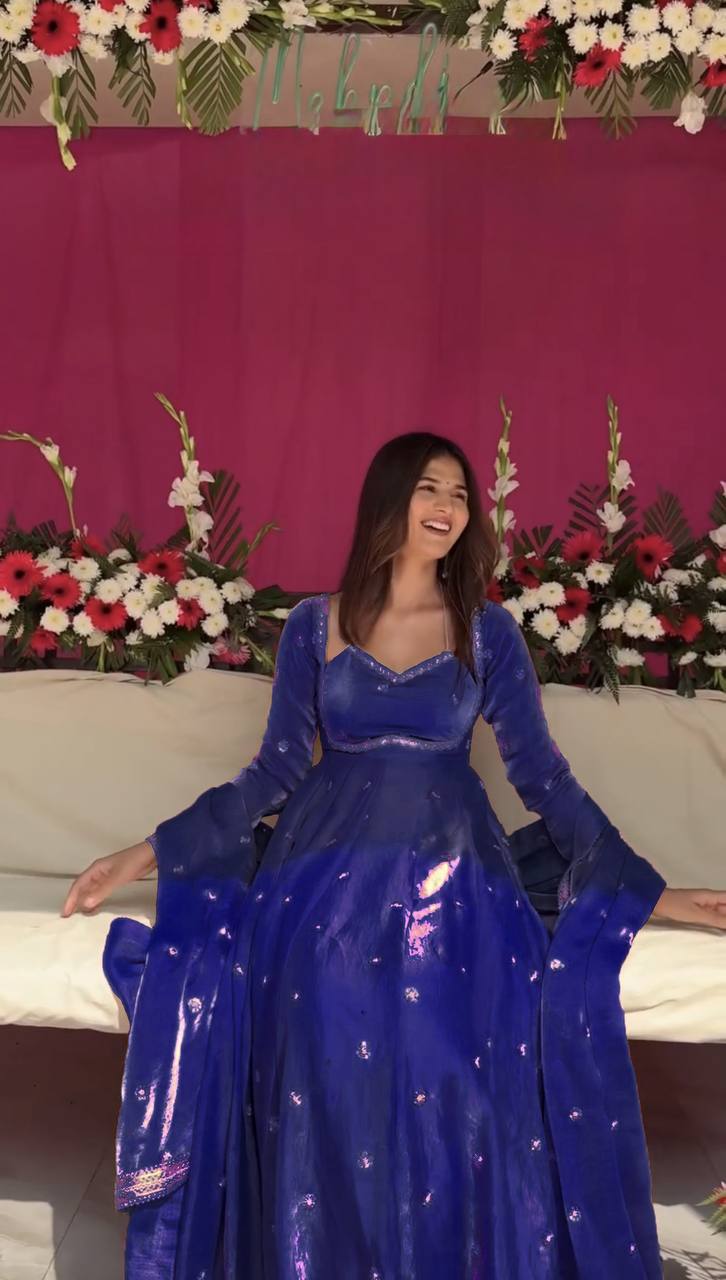 Blue Color Fendy Silk Anarkali Suit | Nardev Fashion
