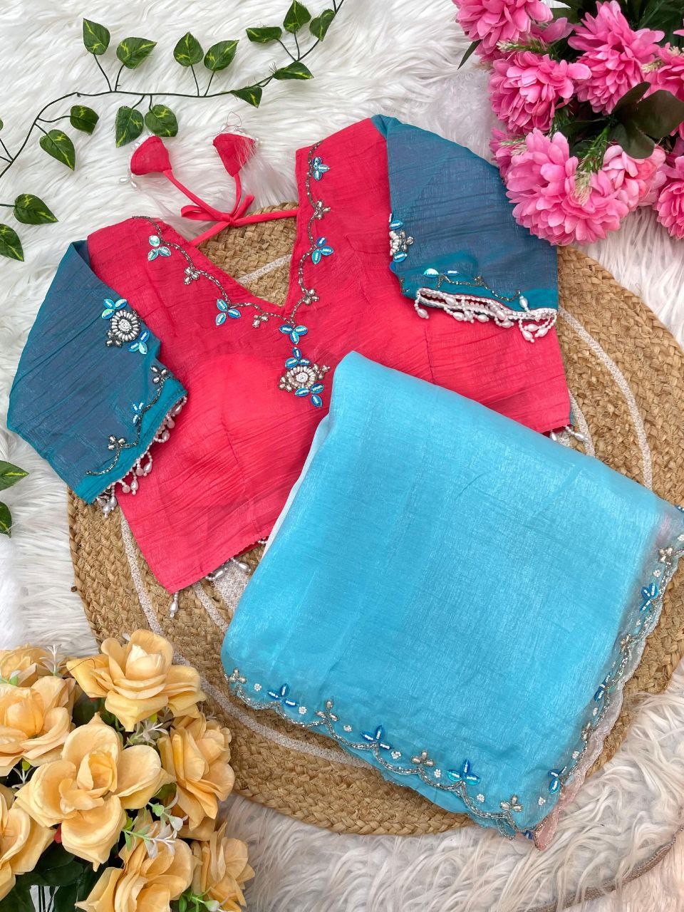 Designer Handwork Festive Wear Saree with Stitched Blouse | Nardev Fashion