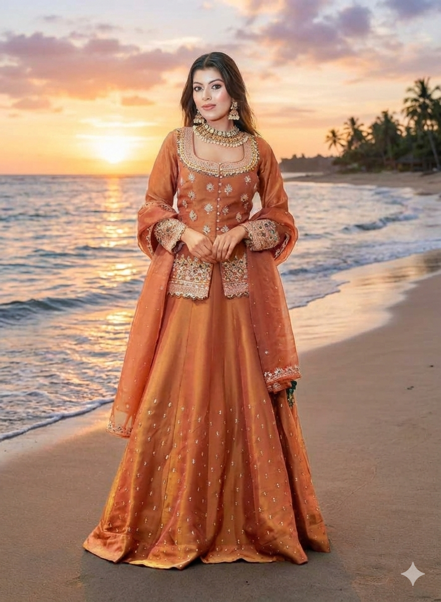 Designer Shimmer Silk Top Lehenga Dupatta Set -Wedding & Festive Wear | Nardev Fashion