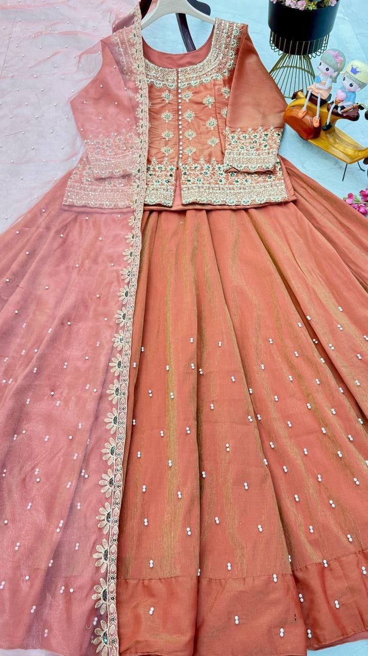 Designer Shimmer Silk Top Lehenga Dupatta Set -Wedding & Festive Wear | Nardev Fashion