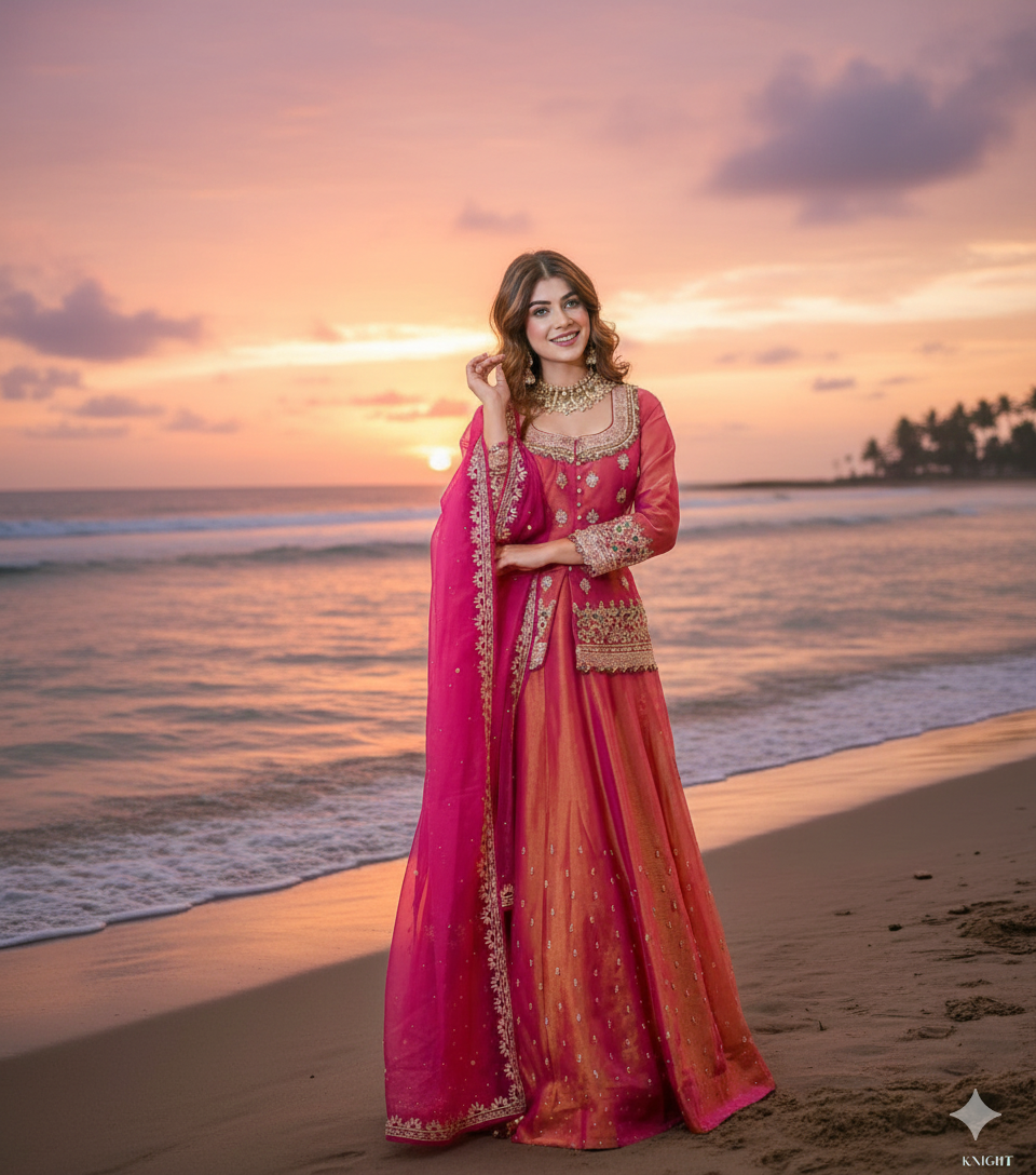 Designer Shimmer Silk Top Lehenga Dupatta Set -Wedding & Festive Wear | Nardev Fashion