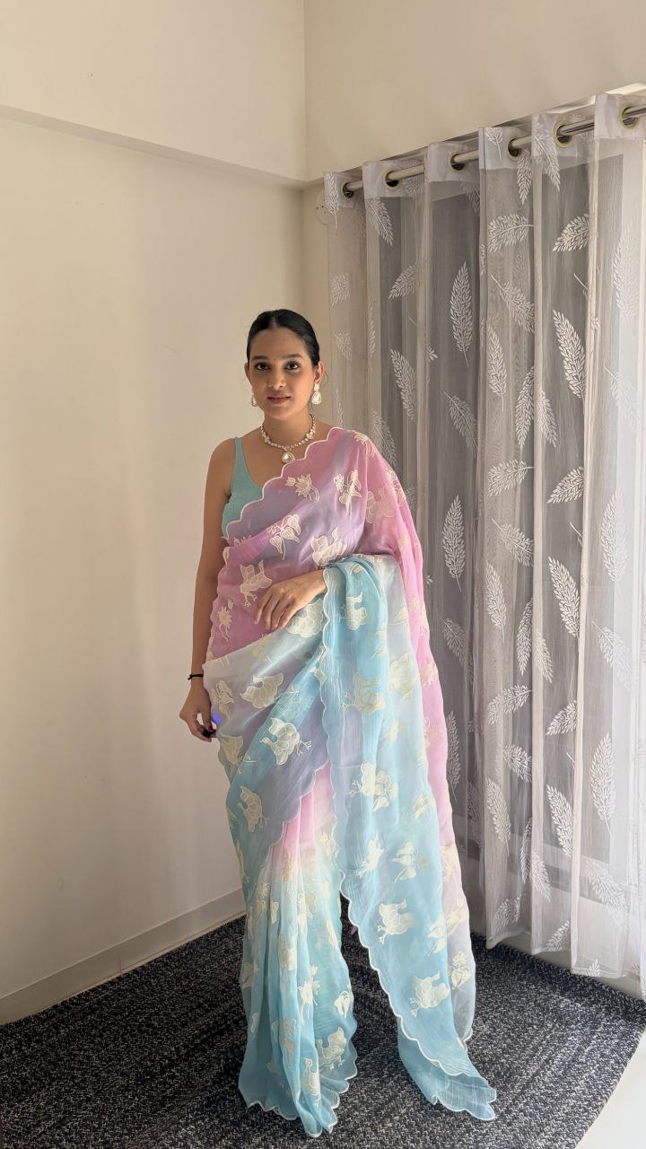 Dual Shade Crunchy Silk Bollywood Saree | Nardev Fashion