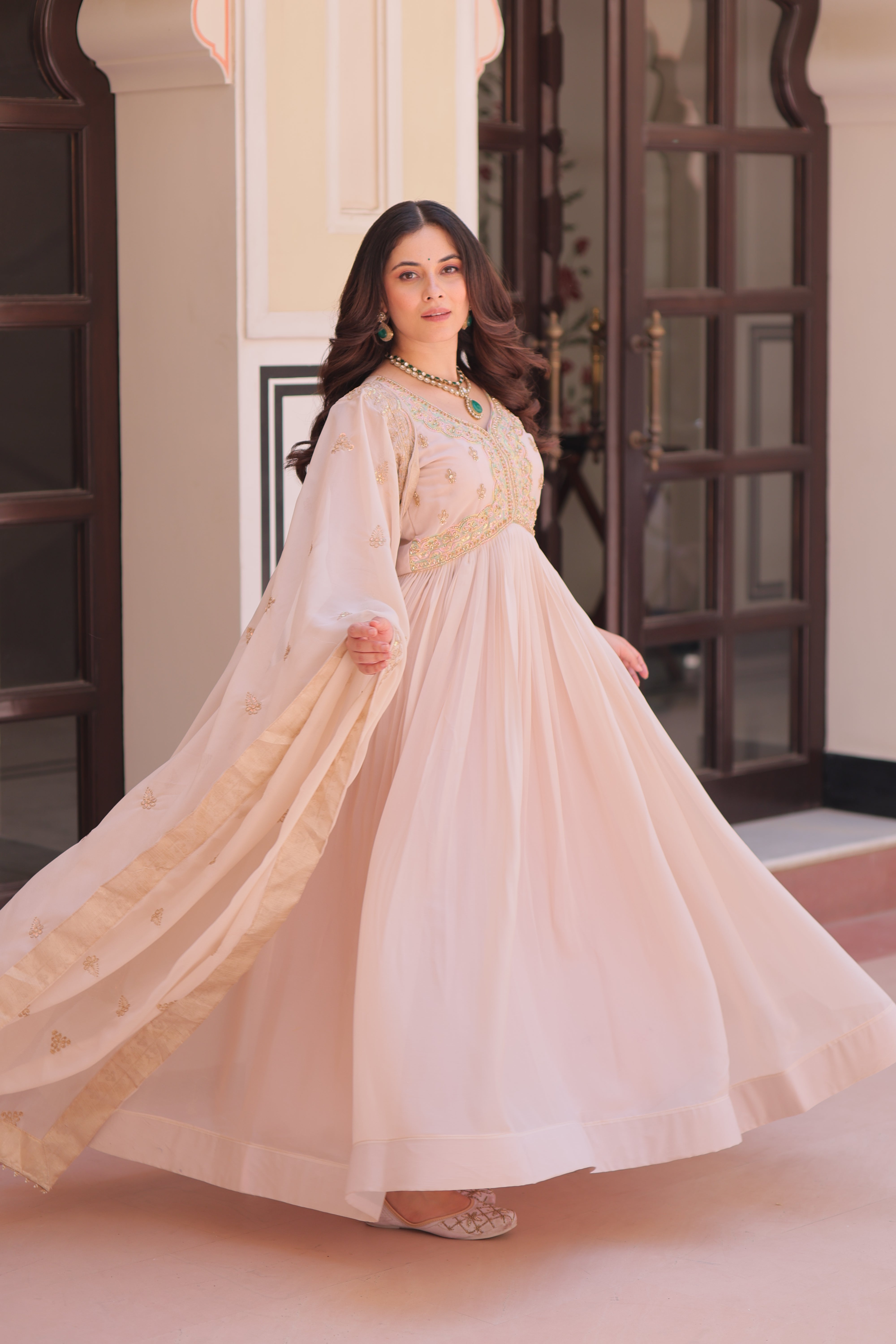 Festival Light Color Anarkali with Dupatta - Diwali Special Outfits for Women