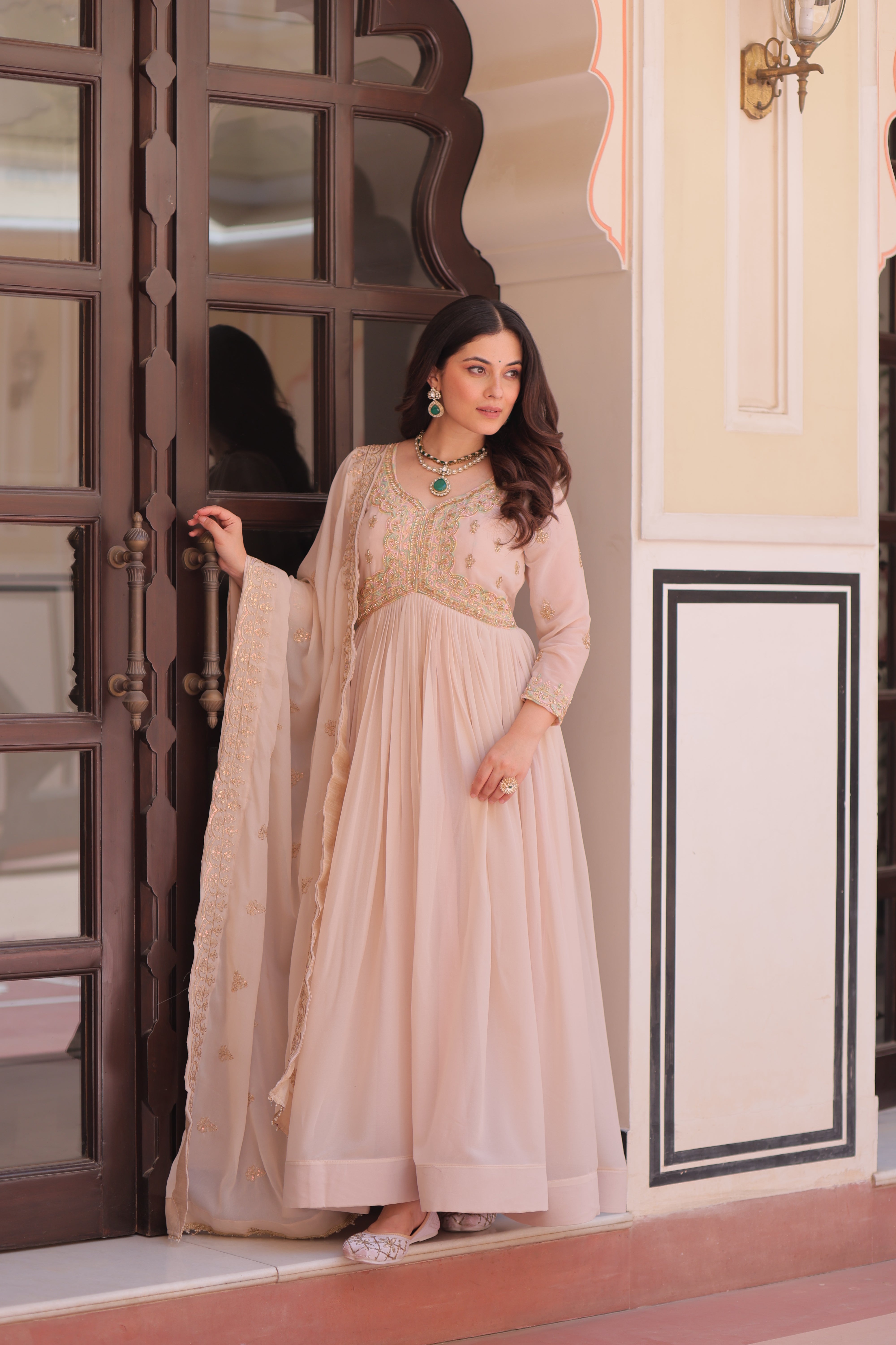 Festival Light Color Anarkali with Dupatta - Diwali Special Outfits for Women