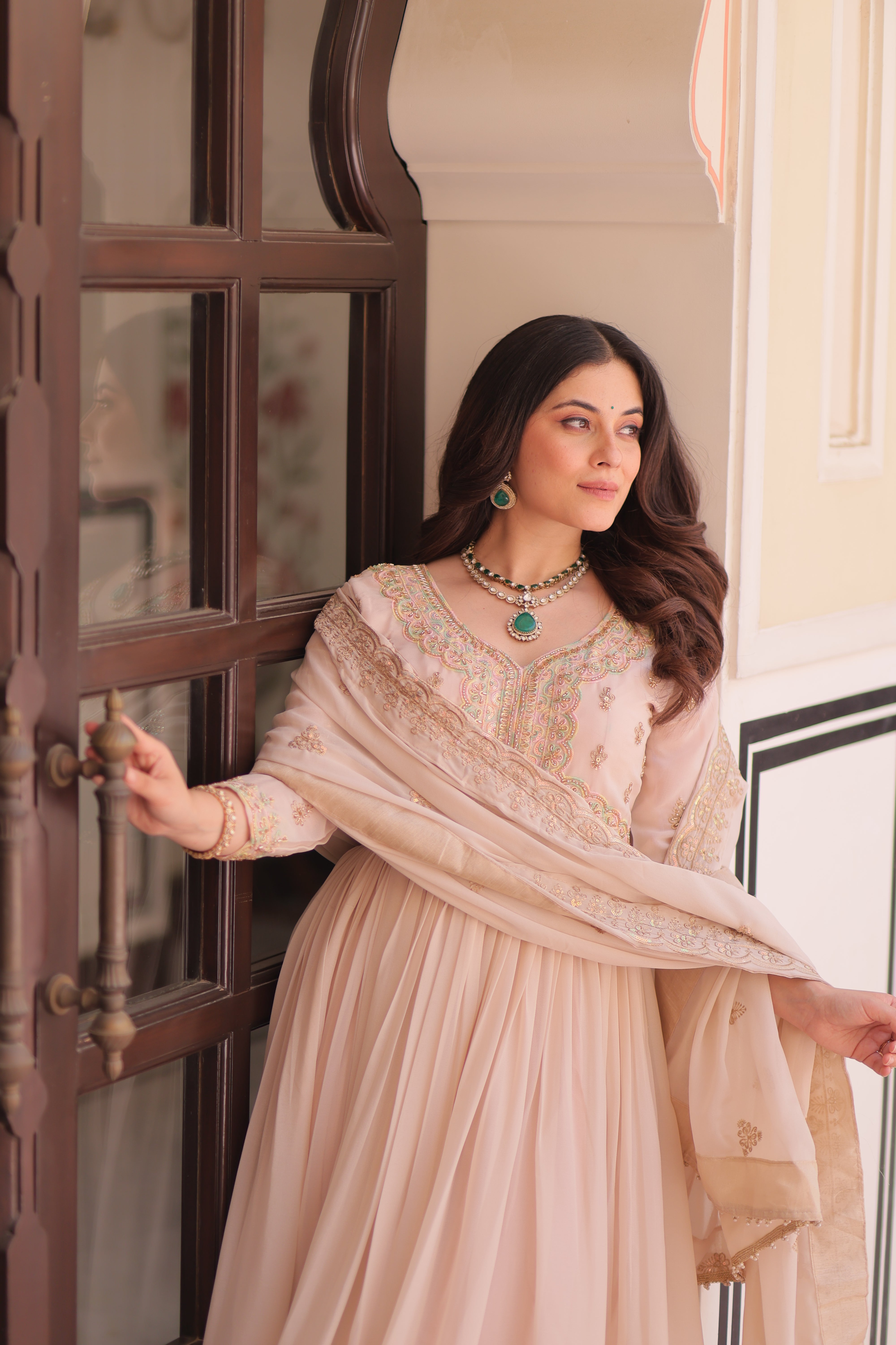 Festival Light Color Anarkali with Dupatta - Diwali Special Outfits for Women