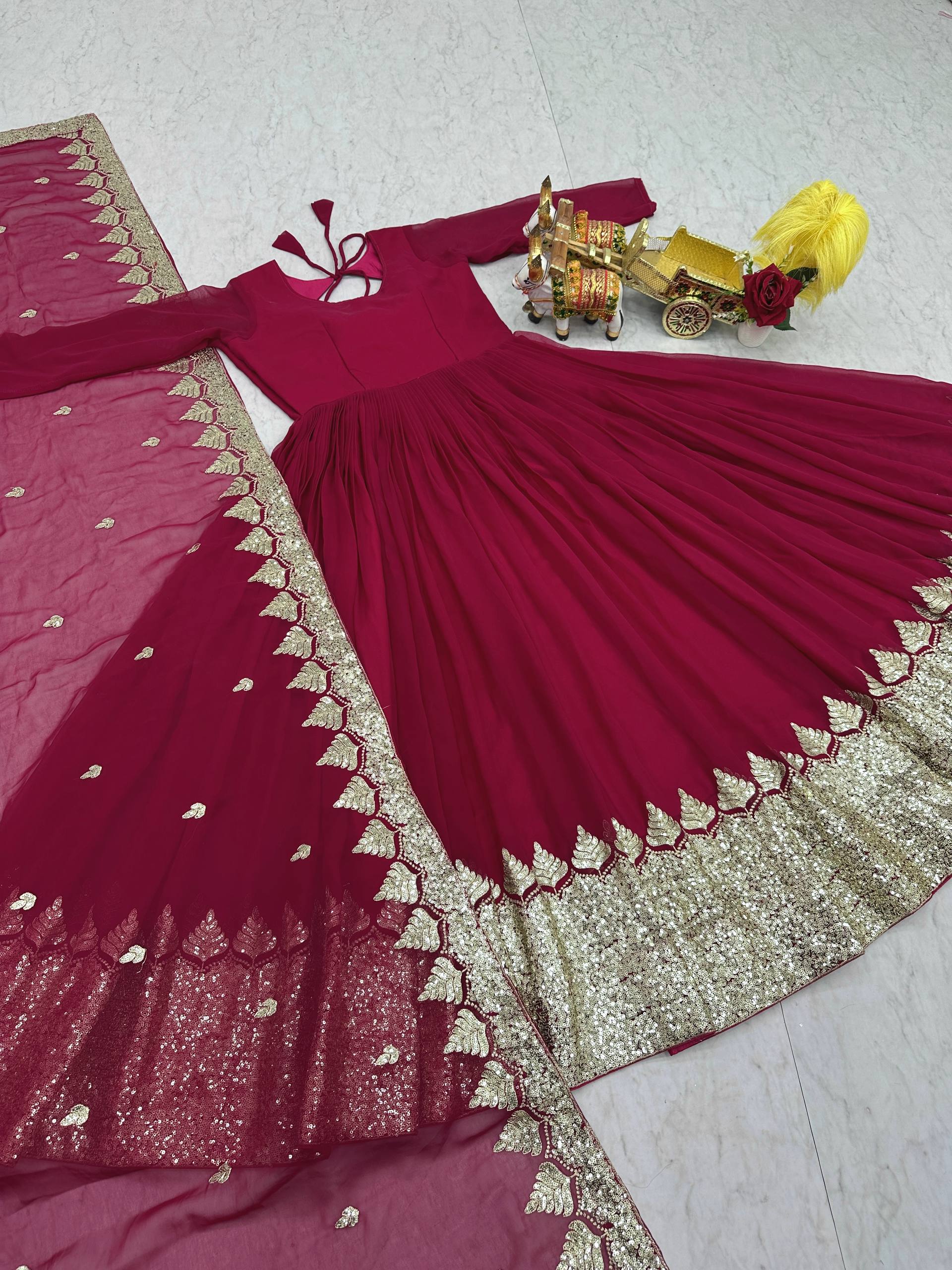 Festival Long Gown with Dupatta | Heavy Sequin Work | Nardev Fashion