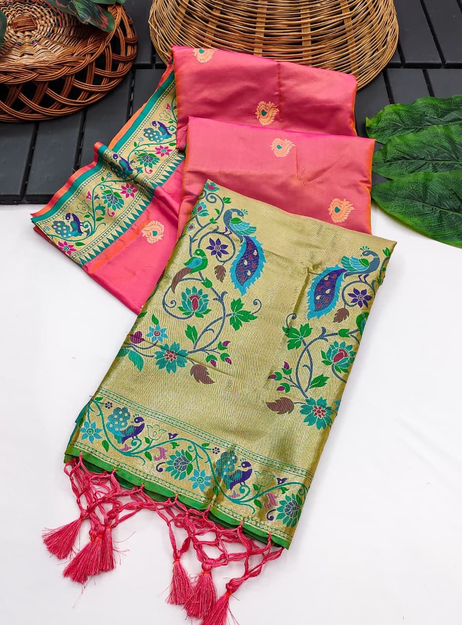 Gajri Banarasi Paithani Silk Saree with Zari Pallu | Soft Silk Saree – Nardev Fashion