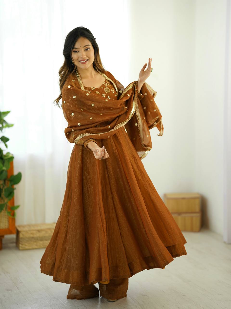 Golden Color Flaired Anarkali Dress | Nardev Fashion 2